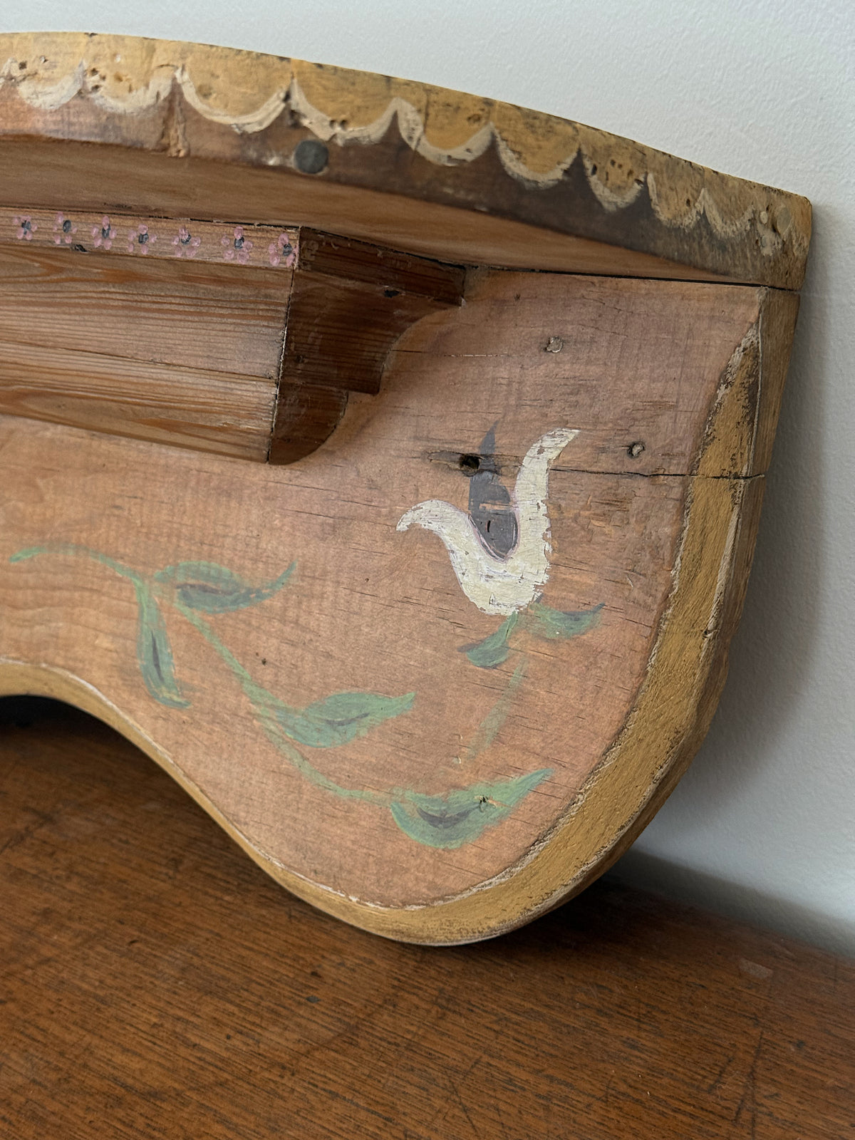 Antique Hand-Painted Pine Wall Shelf
