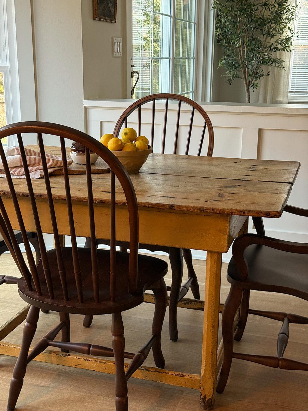 Antique Pine Farm Table + Original Butter Yellow Paint