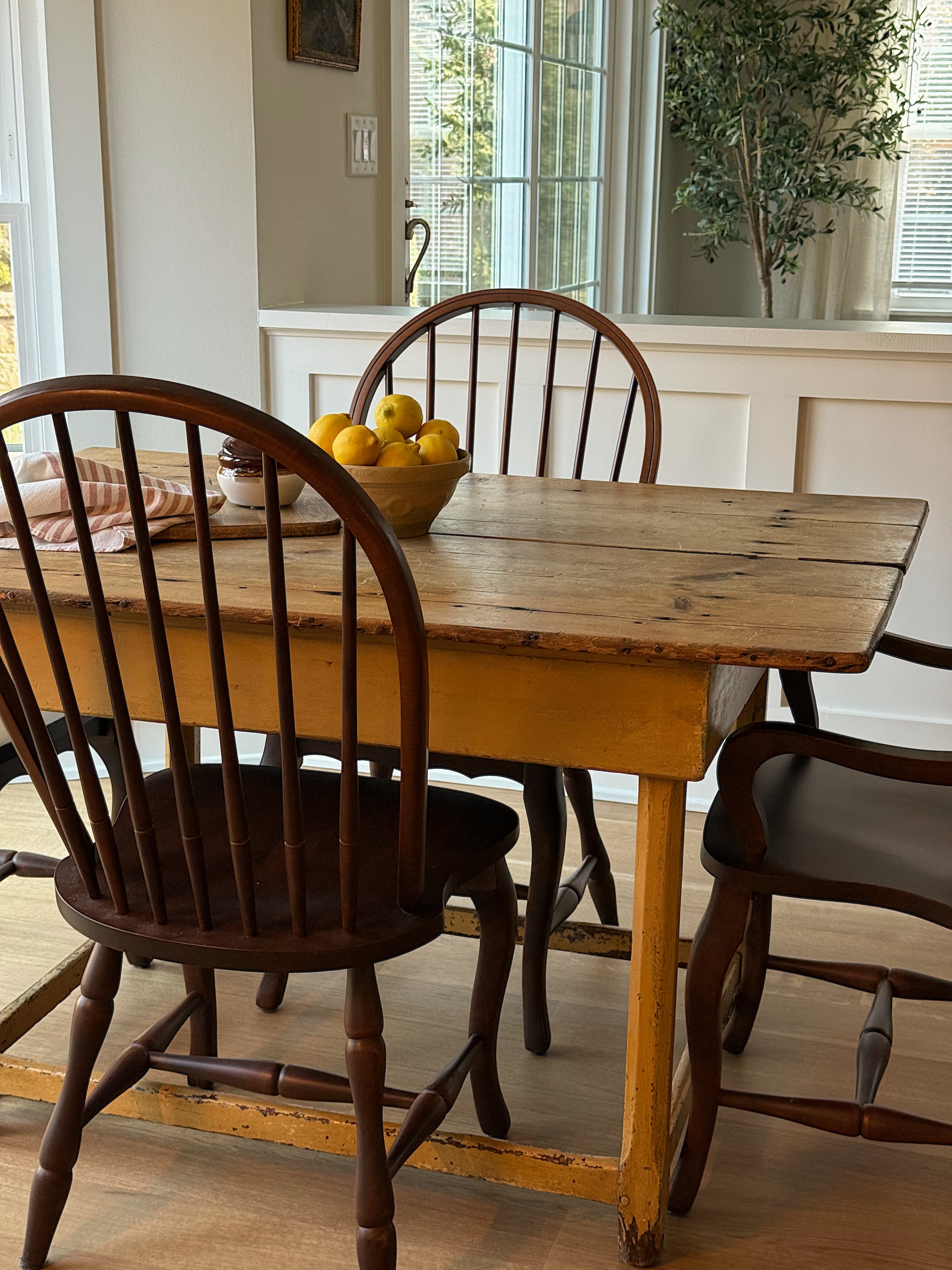 Antique Pine Farm Table + Original Butter Yellow Paint