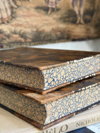 Antique Pair Leather Bound Marbled Books