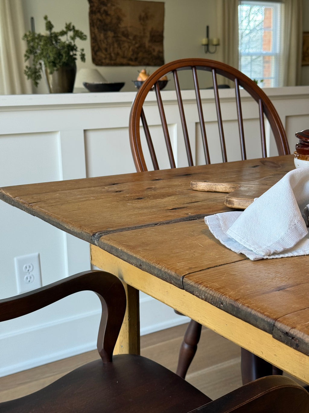 Antique Pine Farm Table + Original Butter Yellow Paint