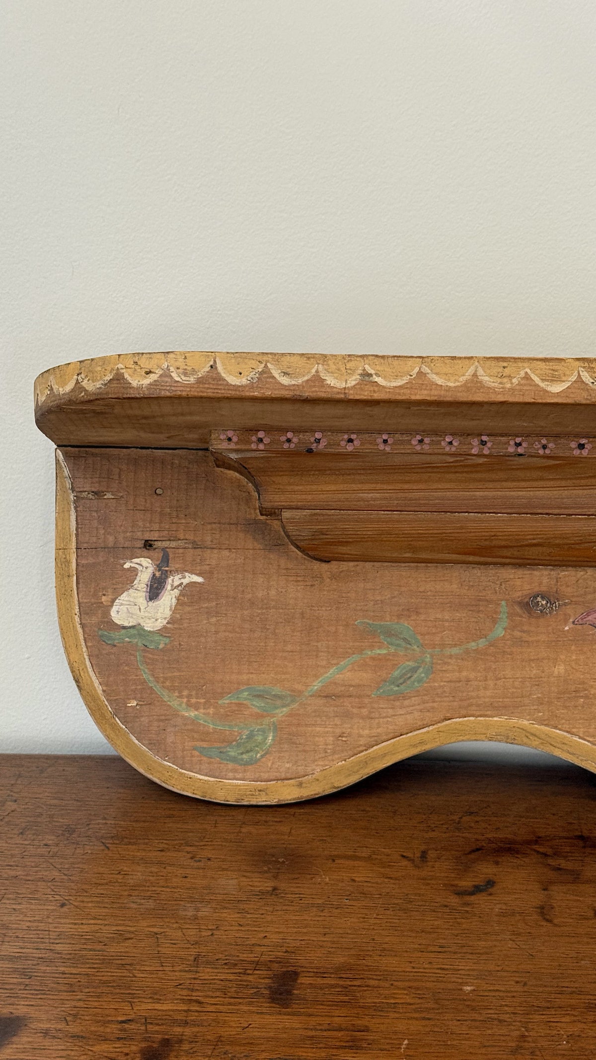 Antique Hand-Painted Pine Wall Shelf