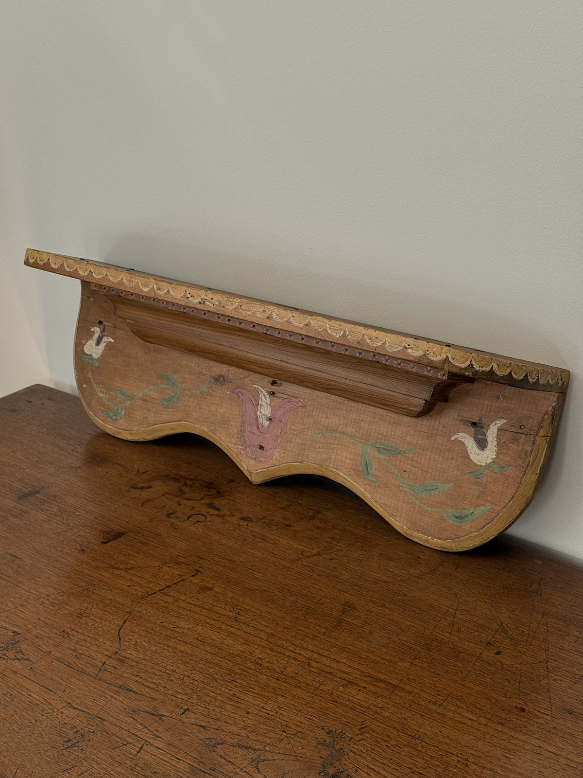 Antique Hand-Painted Pine Wall Shelf