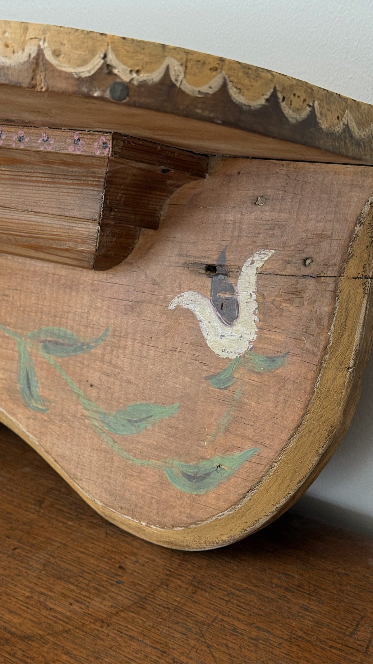Antique Hand-Painted Pine Wall Shelf