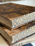 Antique Pair Leather Bound Marbled Books