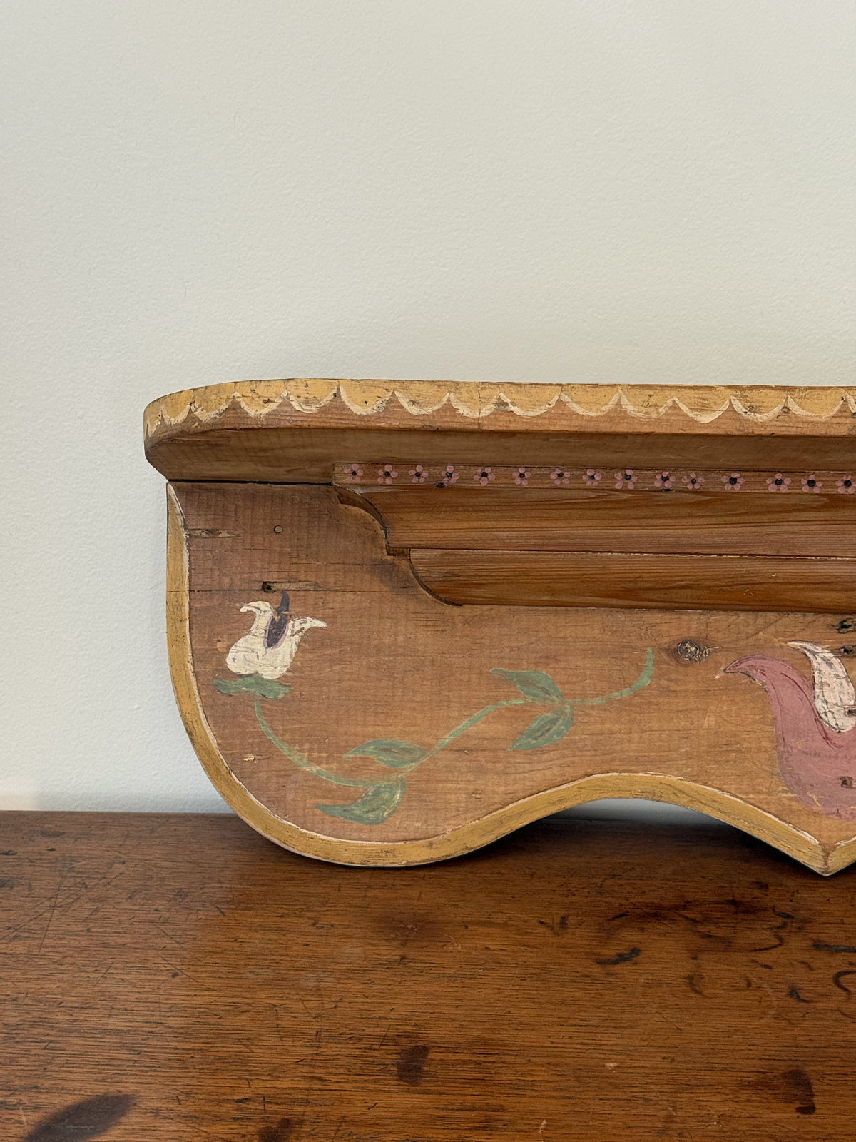 Antique Hand-Painted Pine Wall Shelf