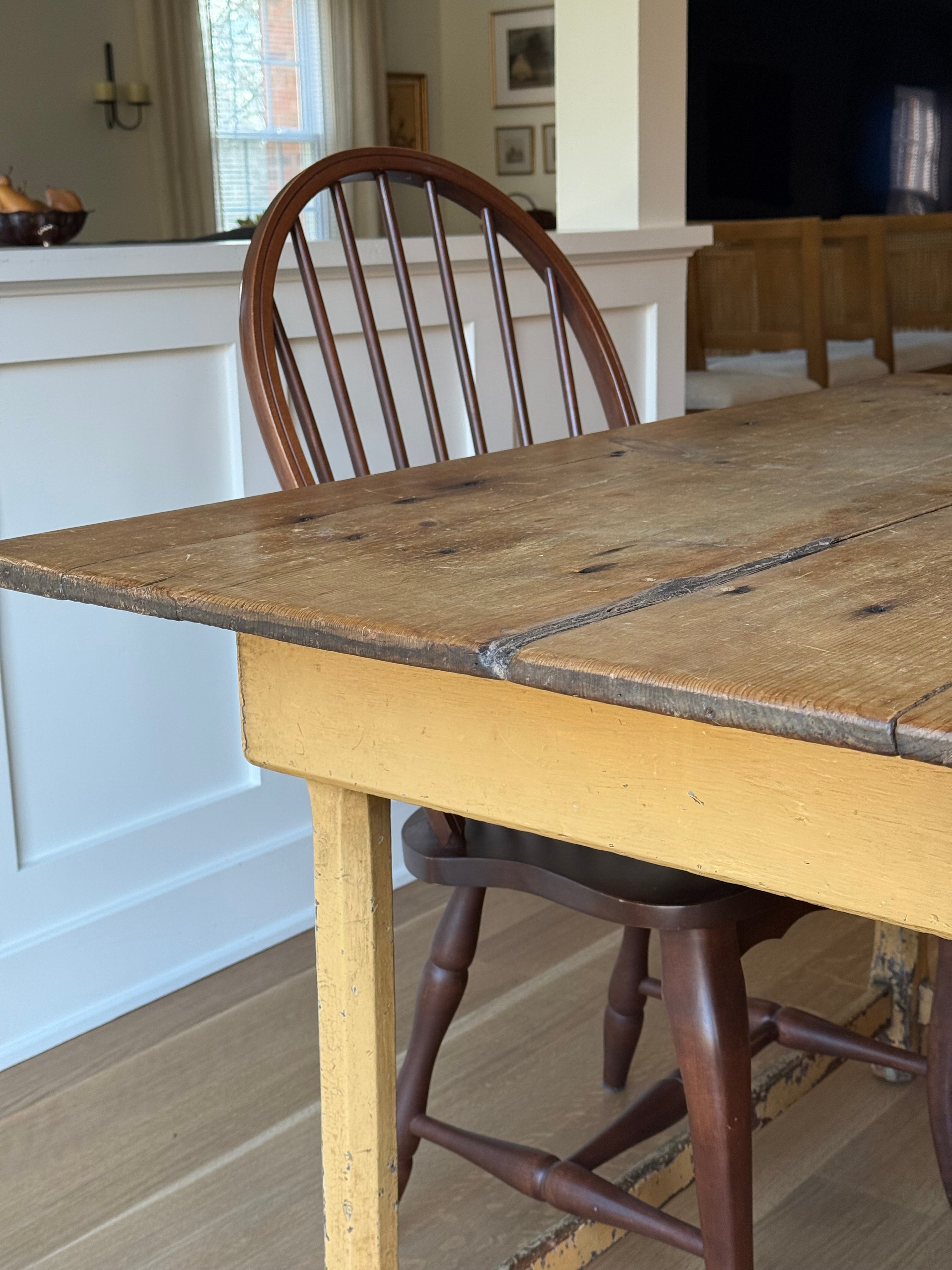 Antique Pine Farm Table + Original Butter Yellow Paint