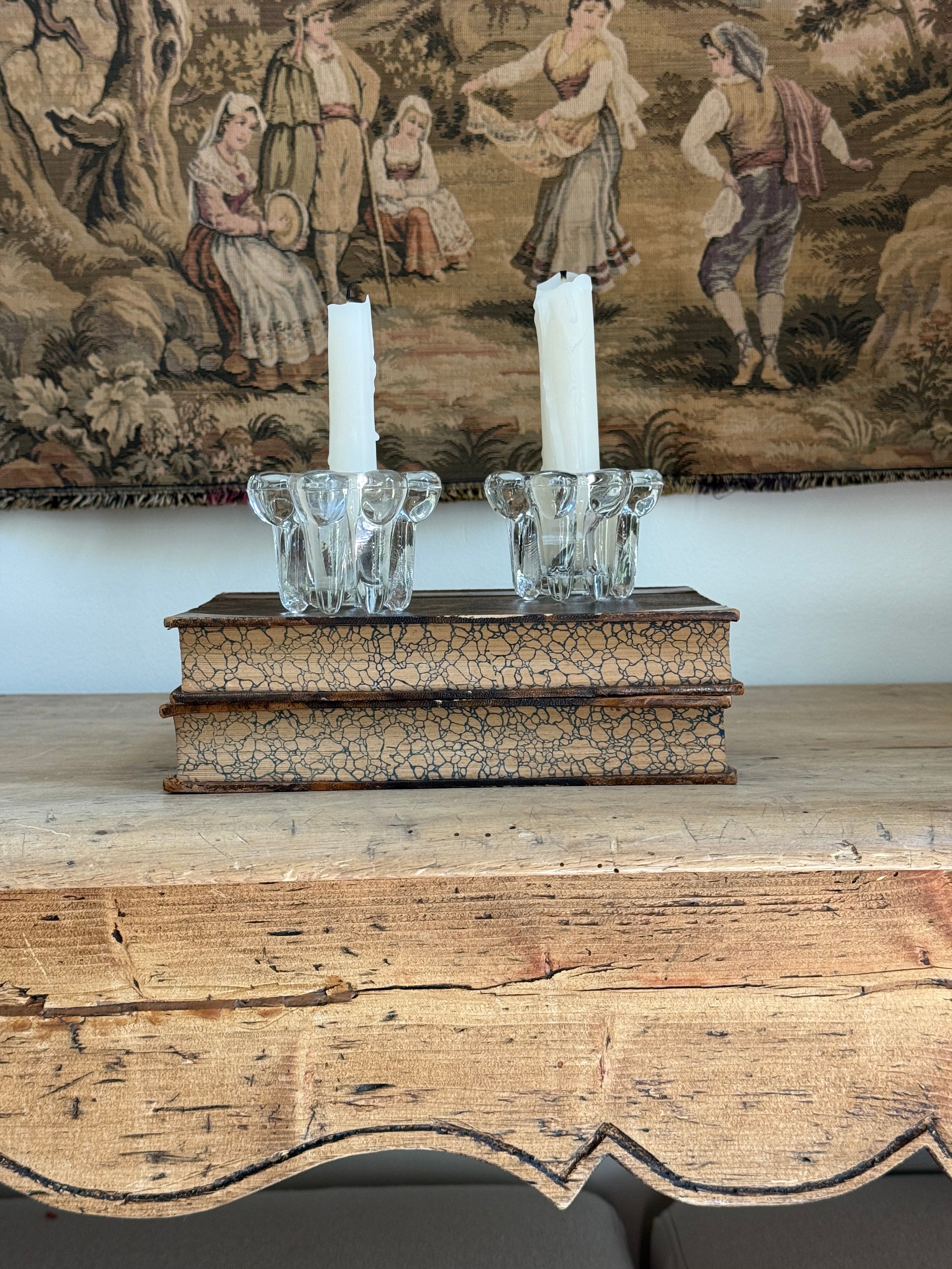 Vintage Scandinavian Glass Candleholders, Pair