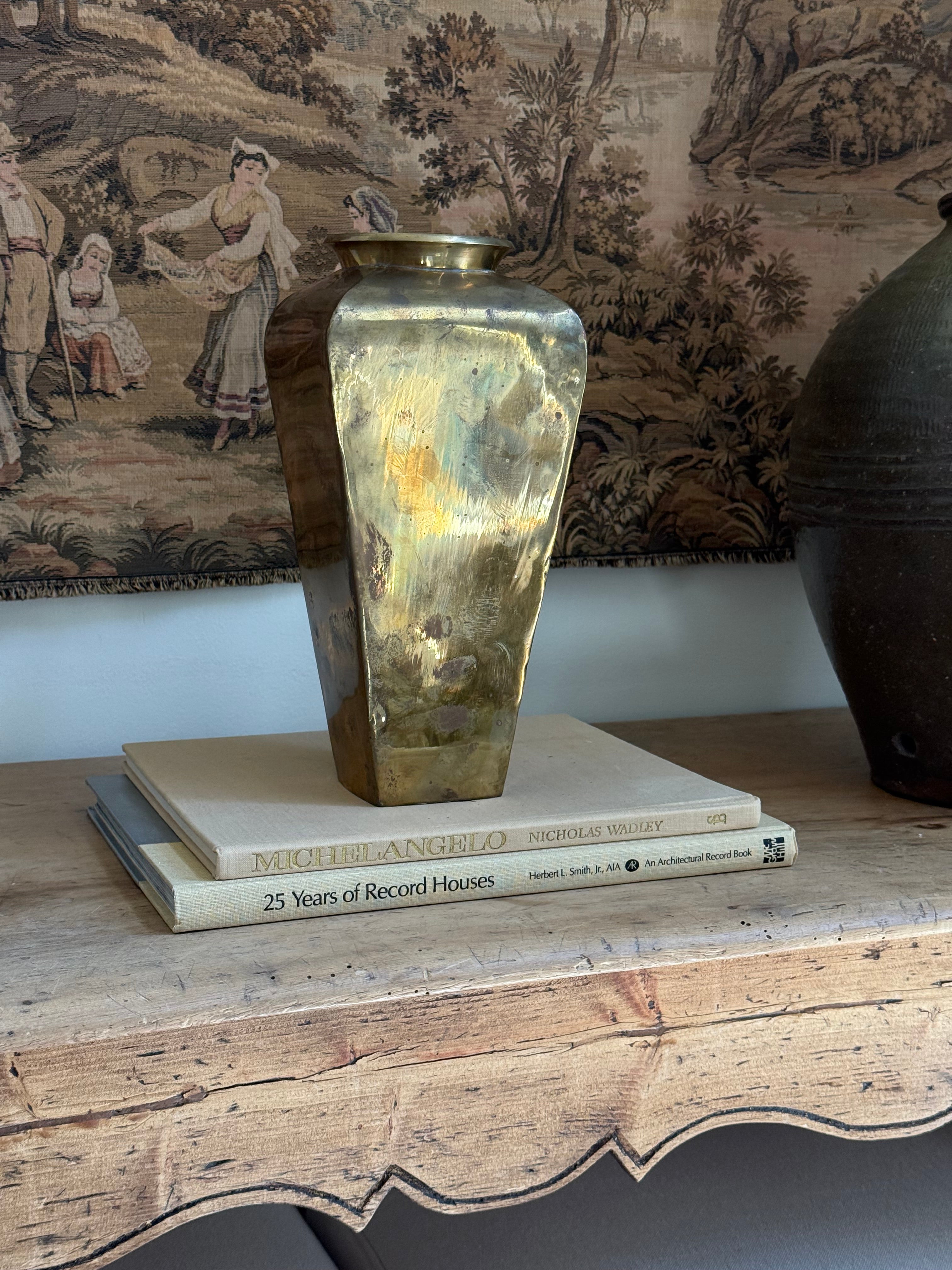 Vintage Handmade Brass Hexagonal Vase