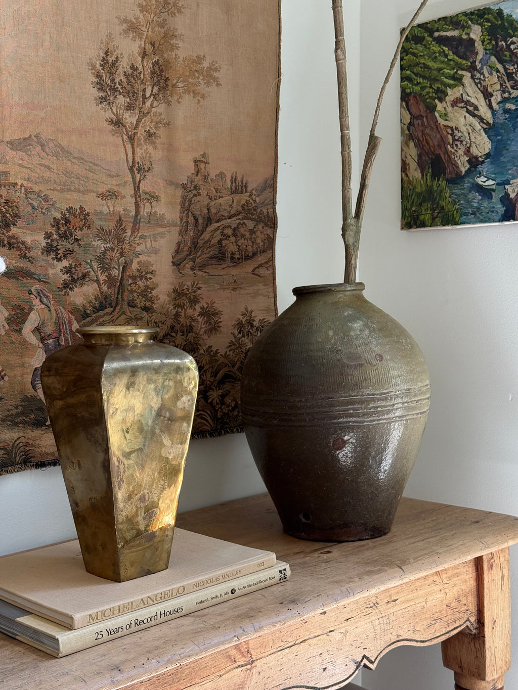 Vintage Handmade Brass Hexagonal Vase