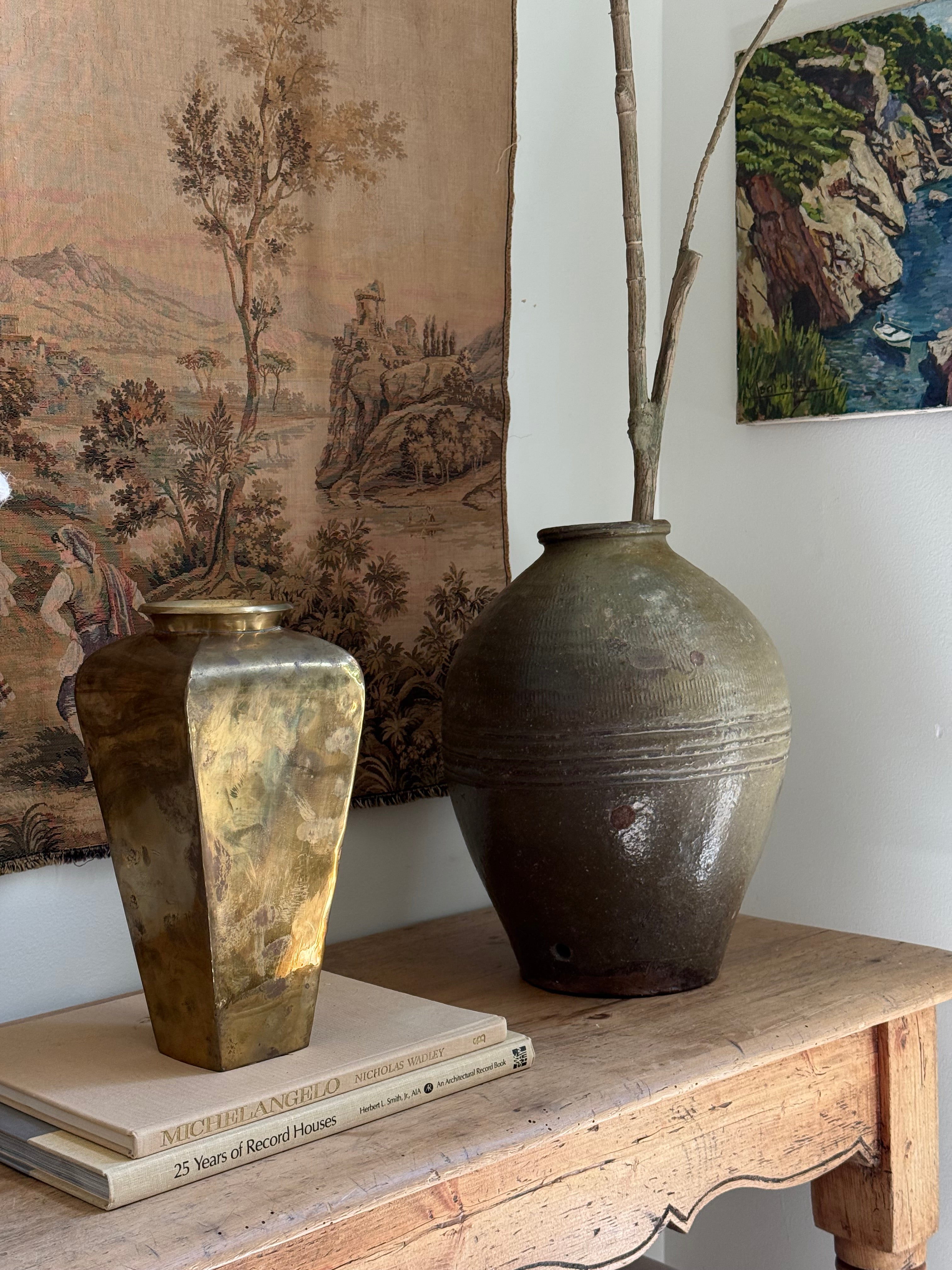 Vintage Handmade Brass Hexagonal Vase