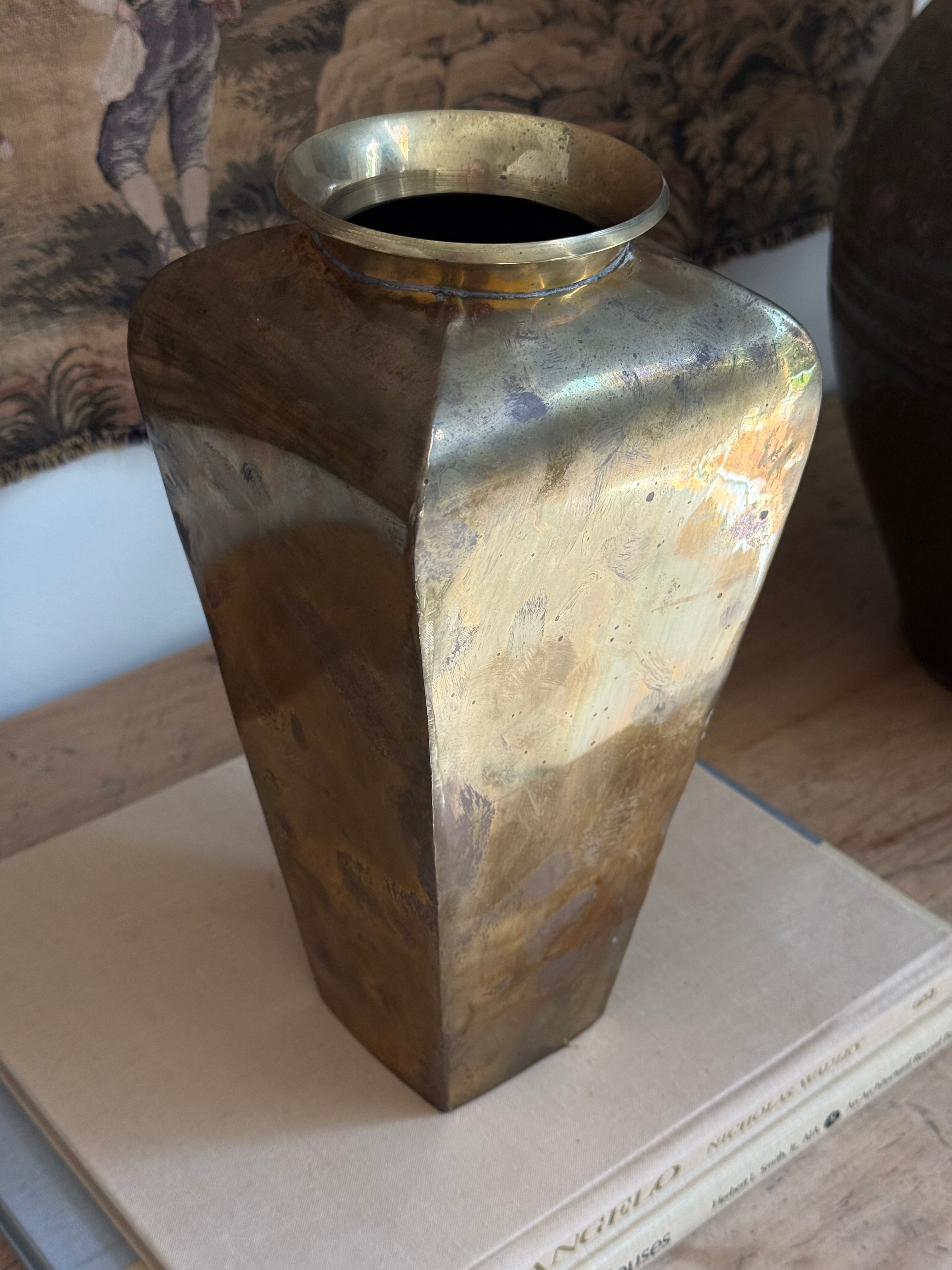 Vintage Handmade Brass Hexagonal Vase