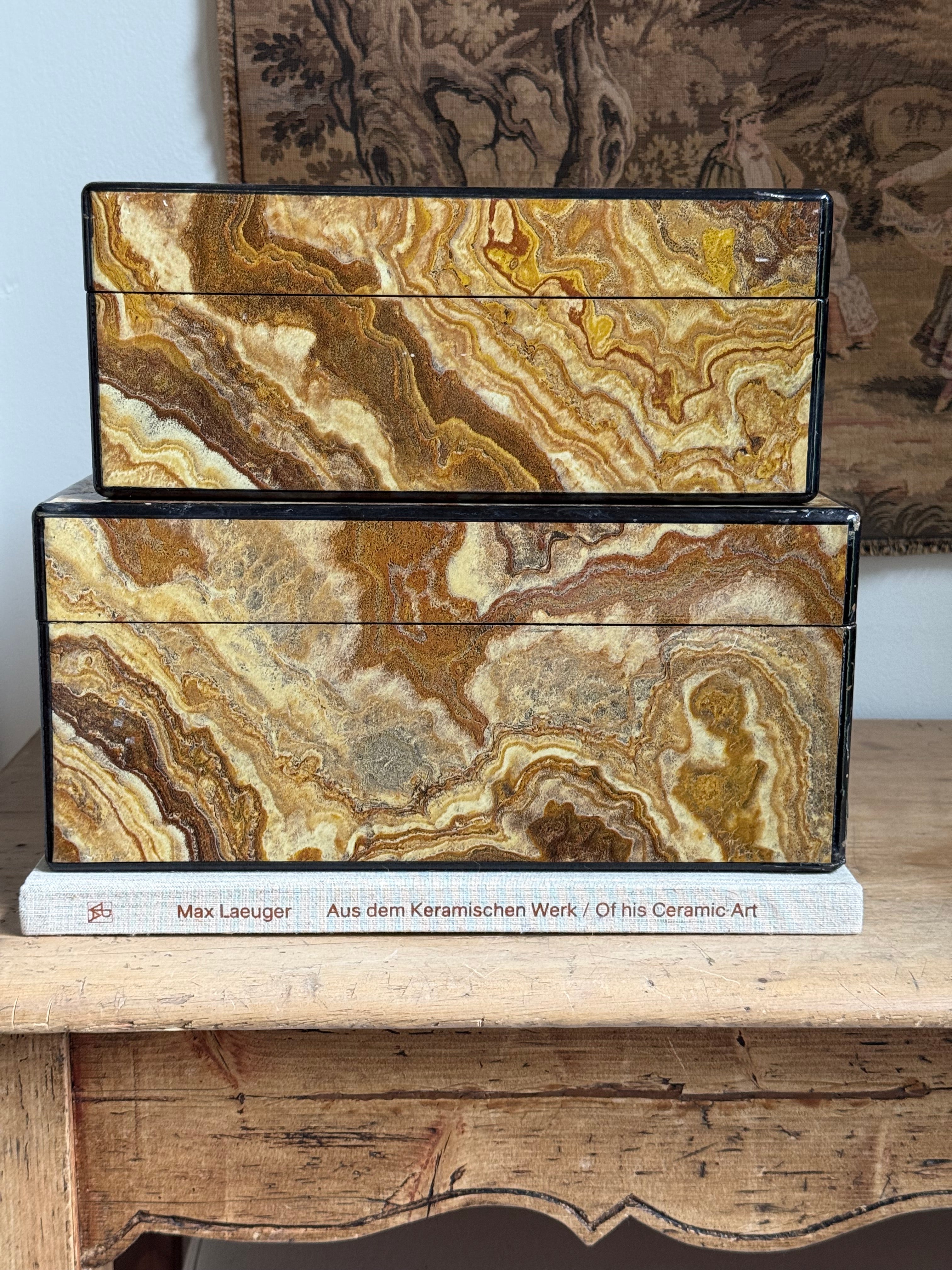 Pair of Vintage Faux Onyx Decorative Boxes