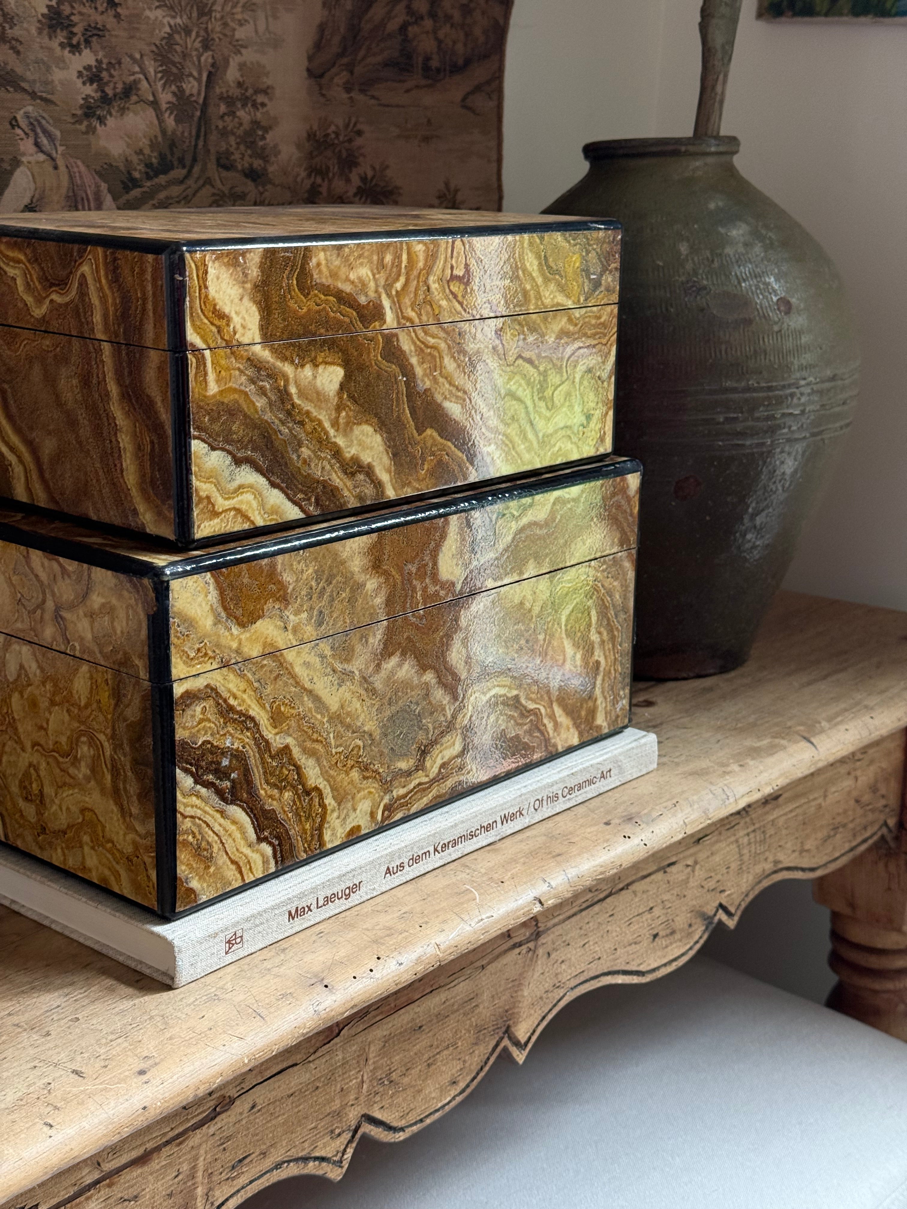 Pair of Vintage Faux Onyx Decorative Boxes