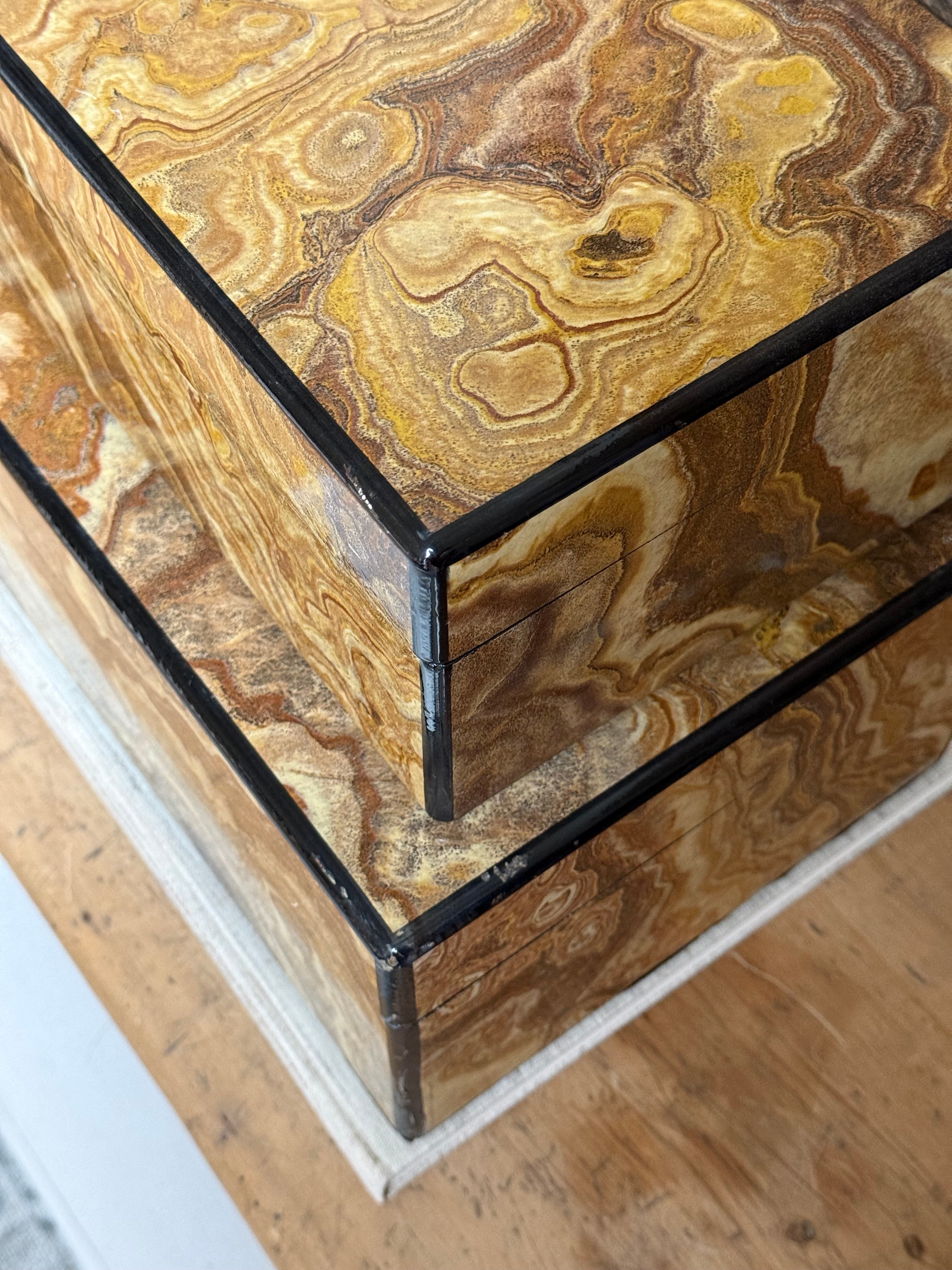 Pair of Vintage Faux Onyx Decorative Boxes