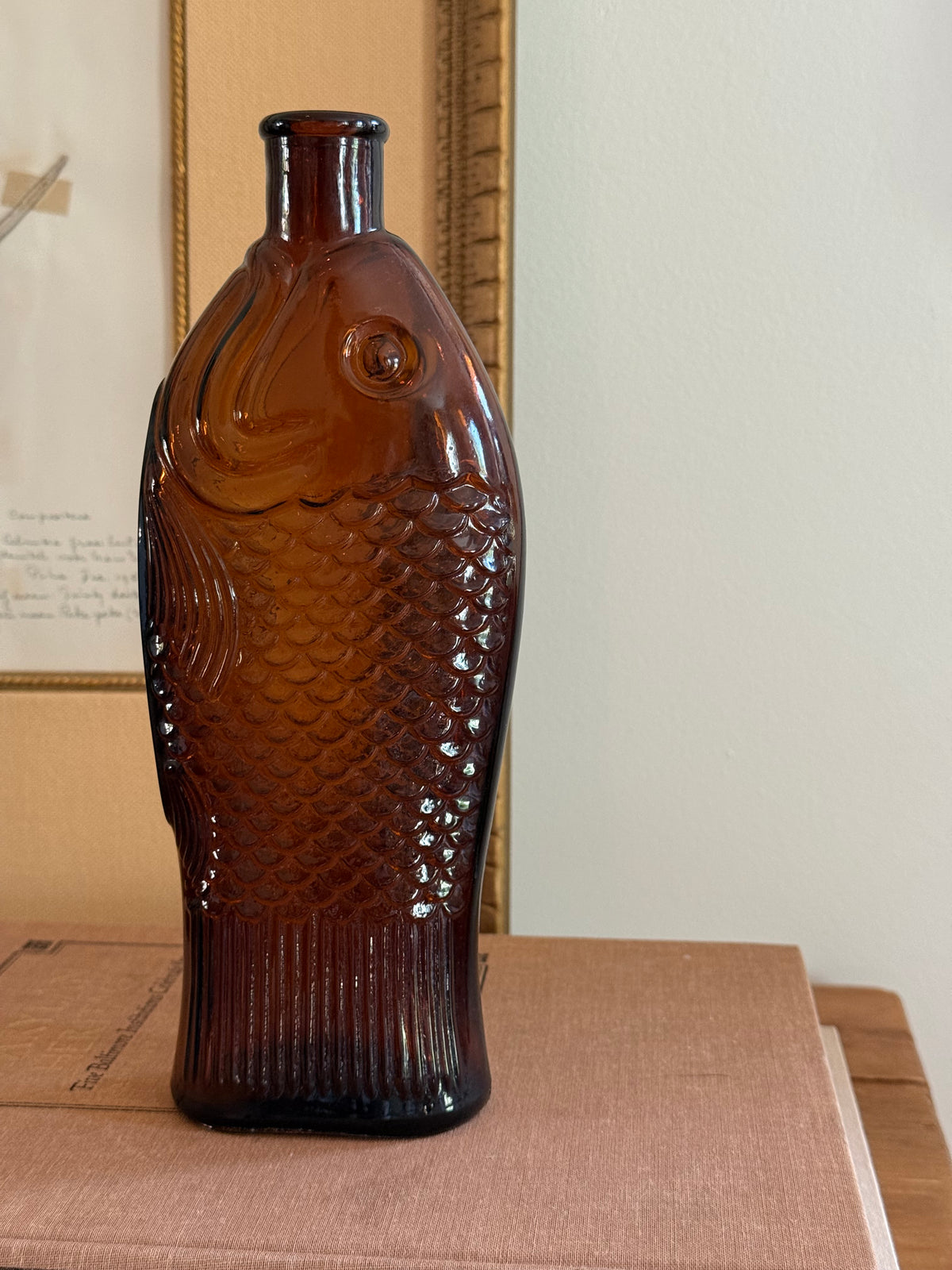 Vintage Amber Glass Fish Bitters Bottle