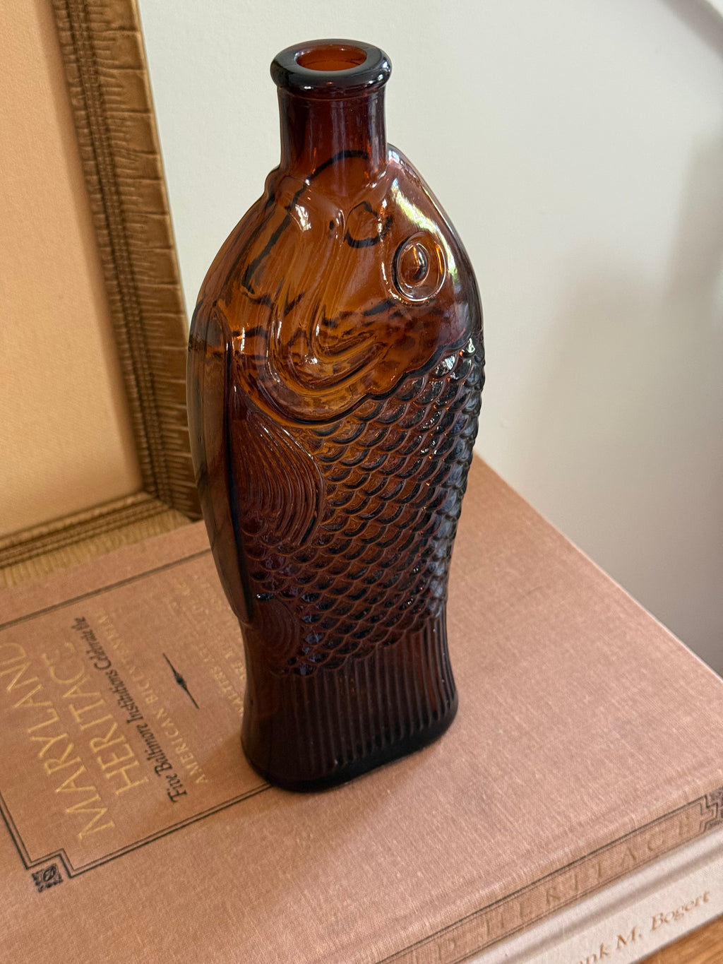 Vintage Amber Glass Fish Bitters Bottle