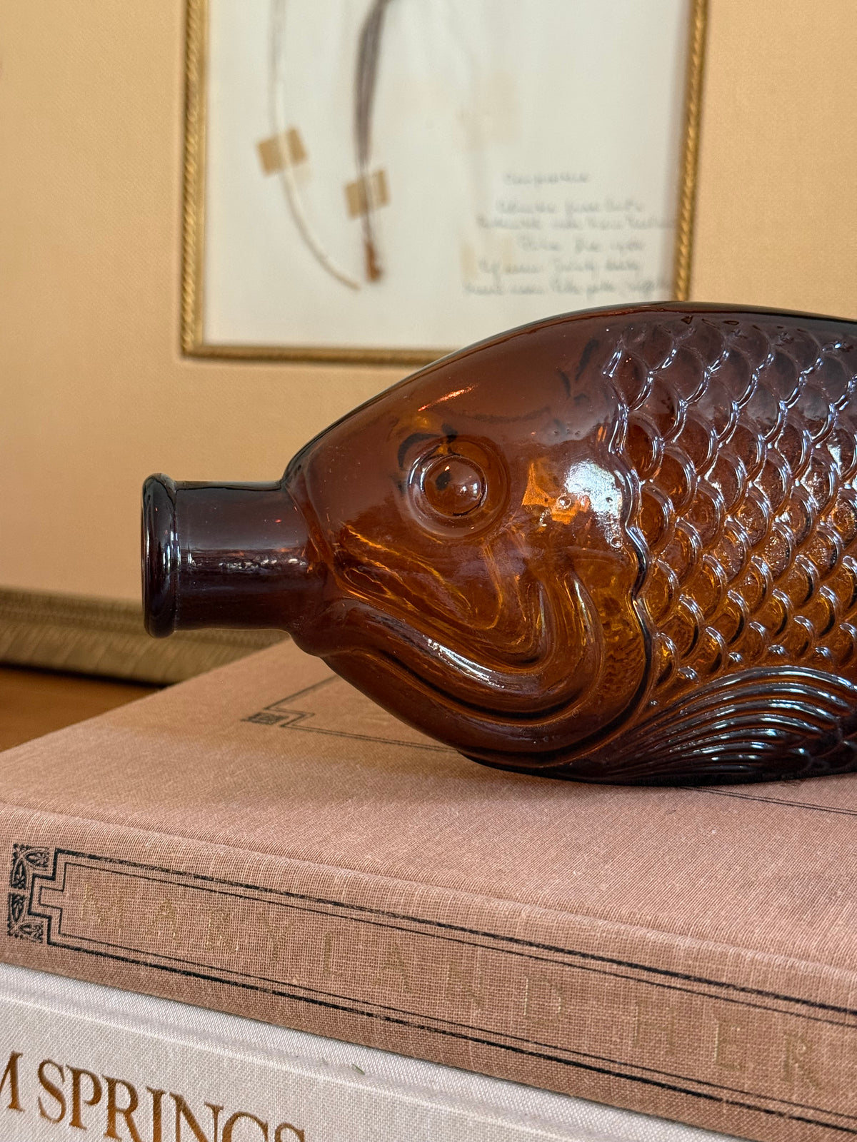 Vintage Amber Glass Fish Bitters Bottle
