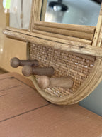 Vintage Rattan and Bamboo Mirror with Pegs