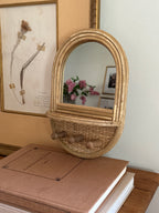 Vintage Rattan and Bamboo Mirror with Pegs
