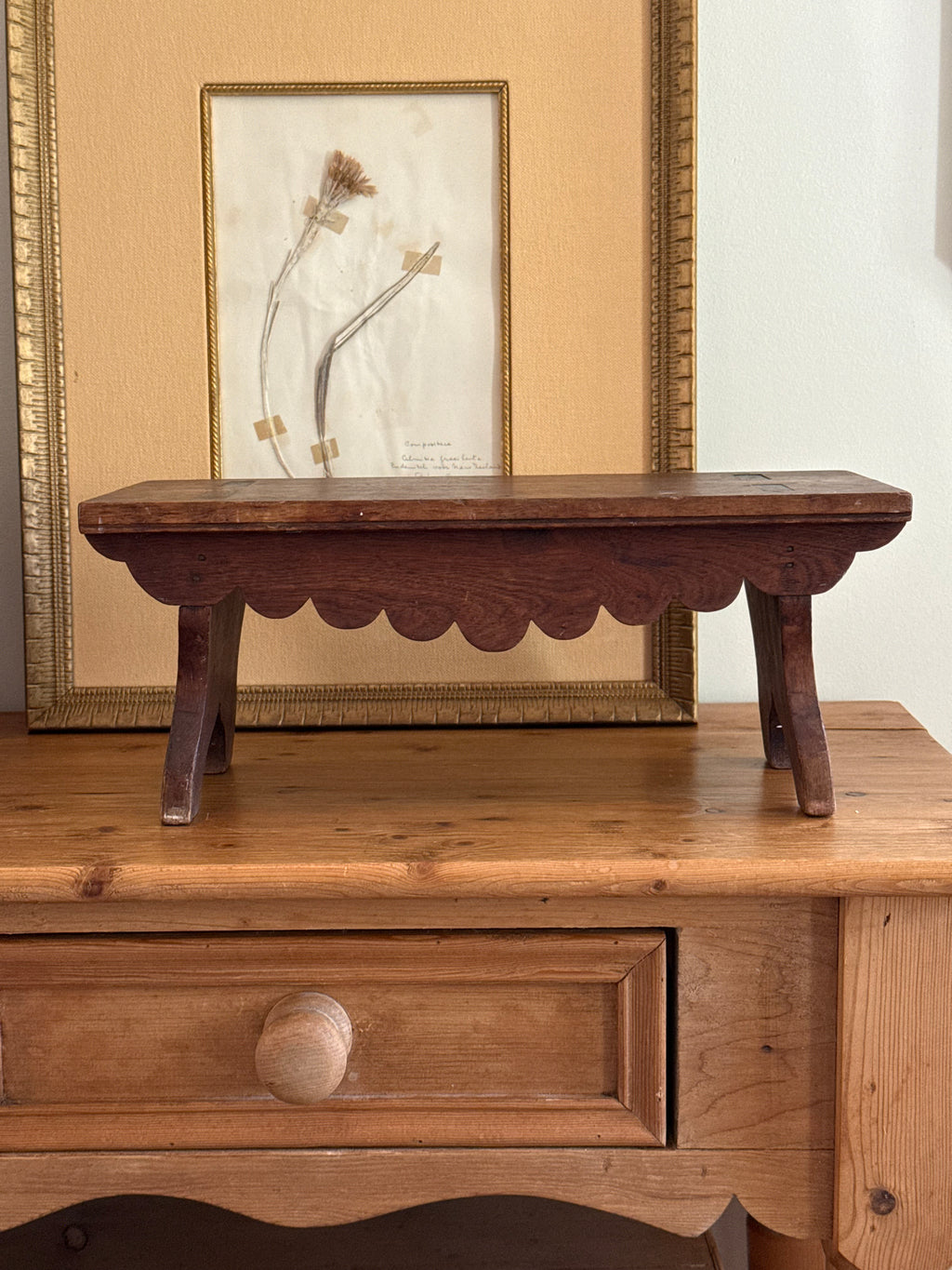 Antique Scalloped Wooden Footstool