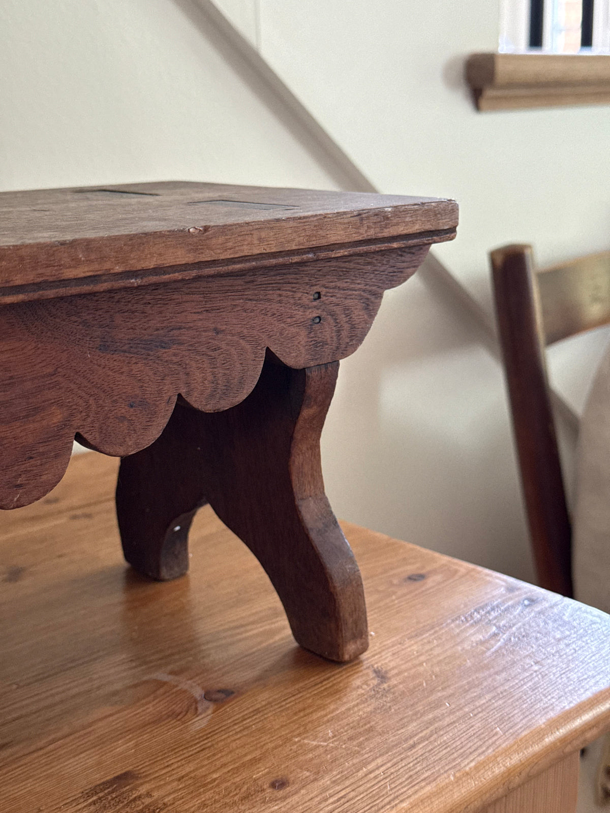 Antique Scalloped Wooden Footstool