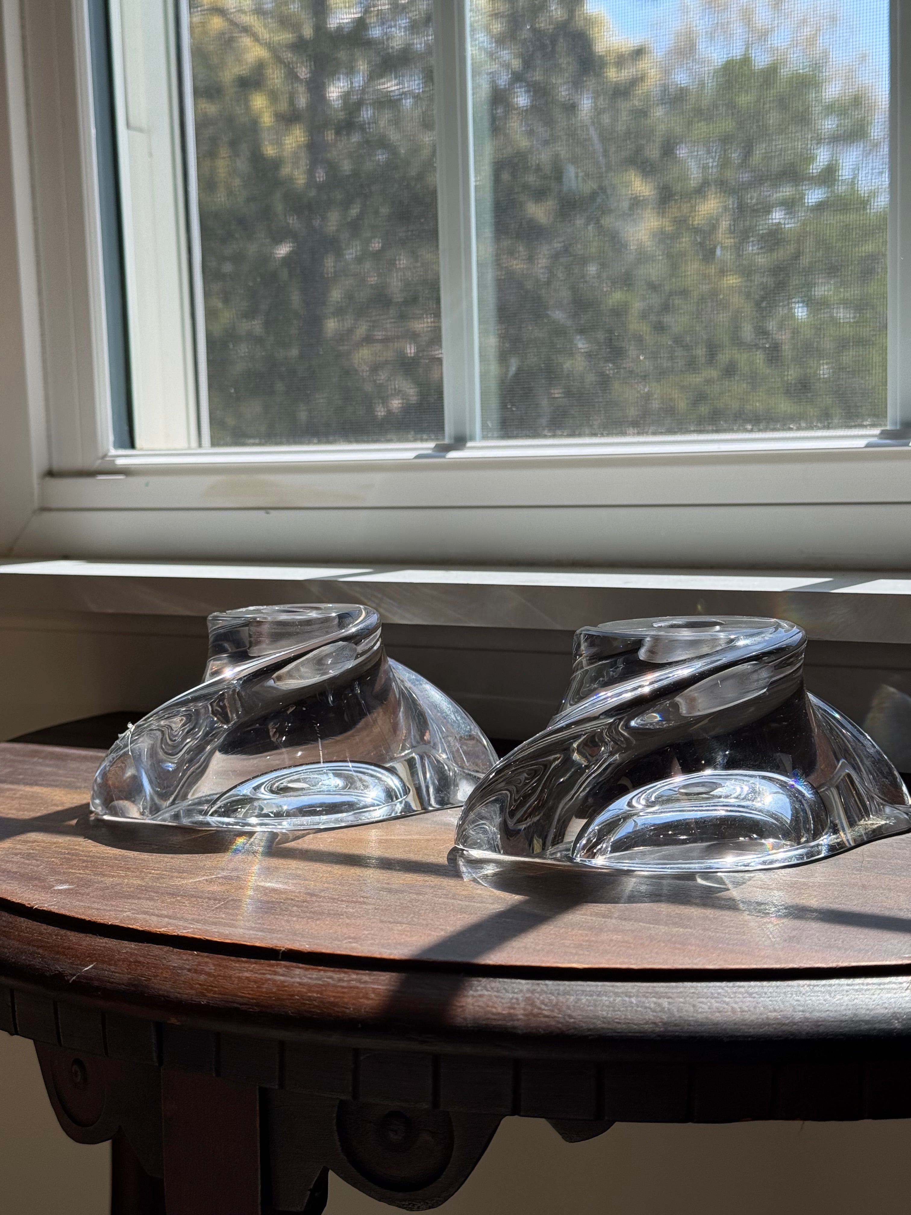 Val St. Lambert Belgian Crystal, Candleholders (signed pair)