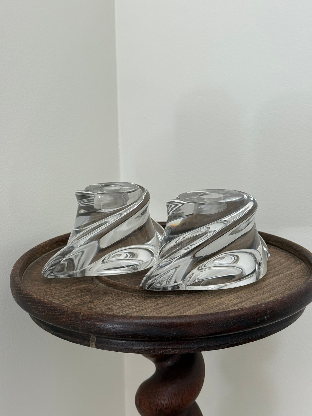 Val St. Lambert Belgian Crystal, Candleholders (signed pair)