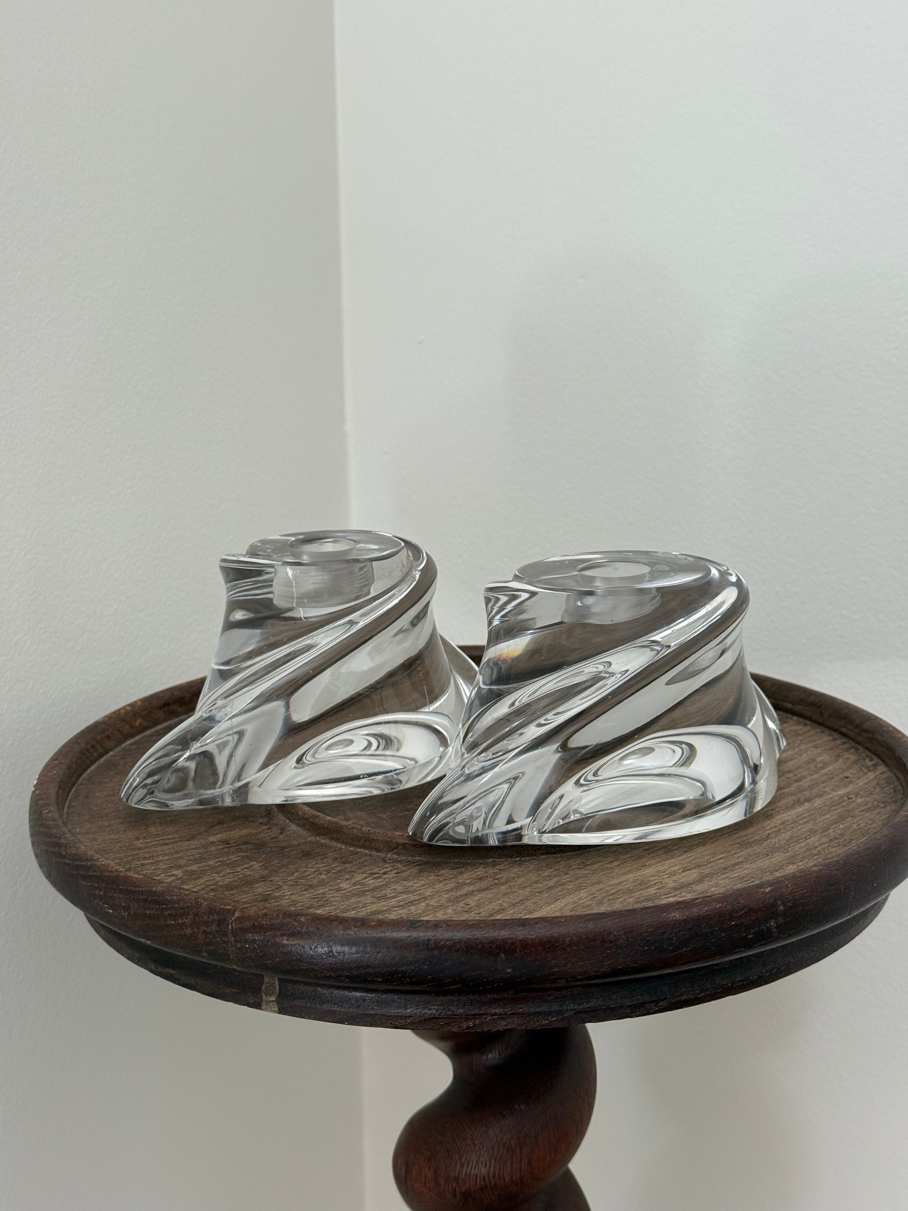 Val St. Lambert Belgian Crystal, Candleholders (signed pair)