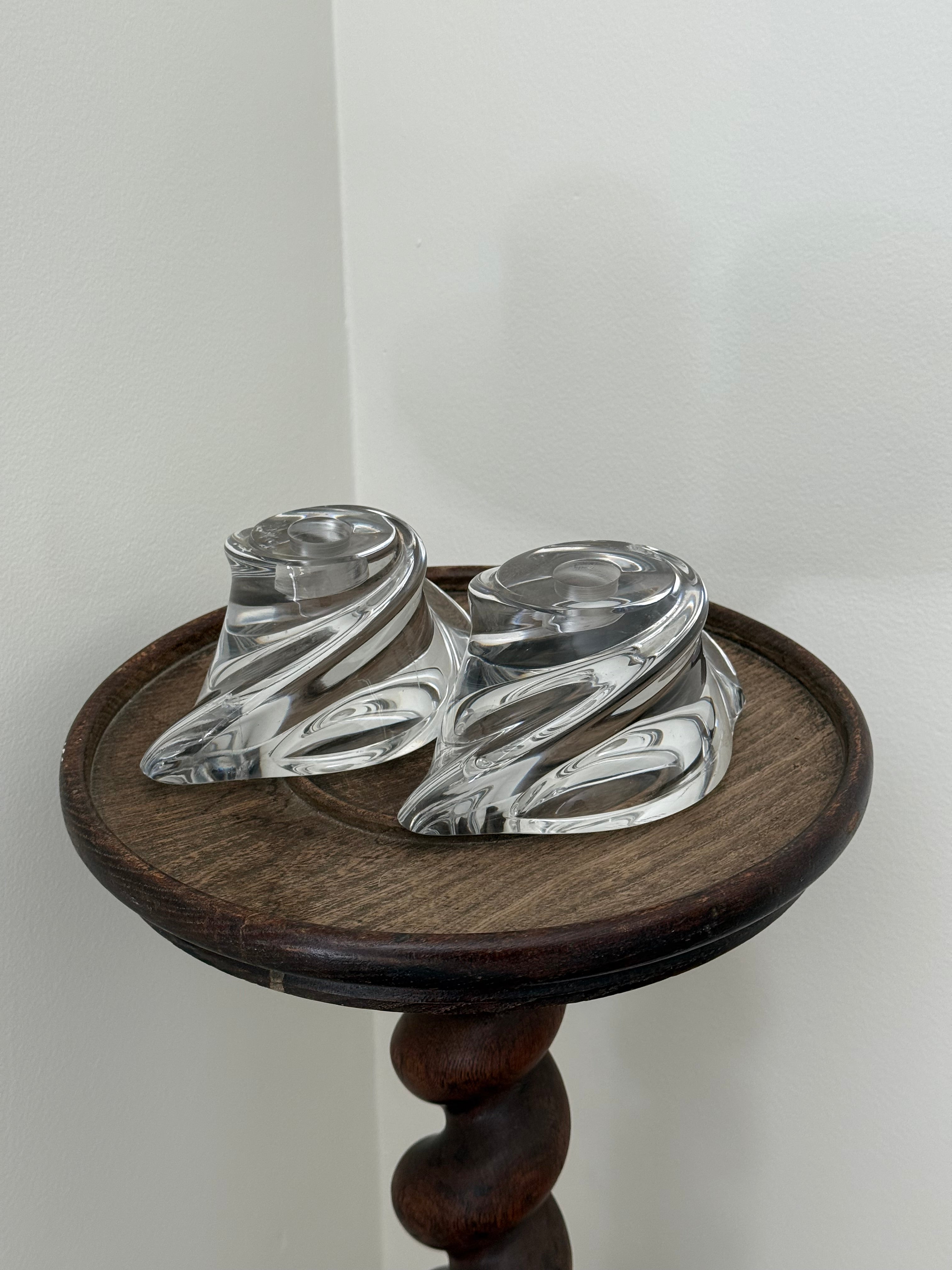 Val St. Lambert Belgian Crystal, Candleholders (signed pair)