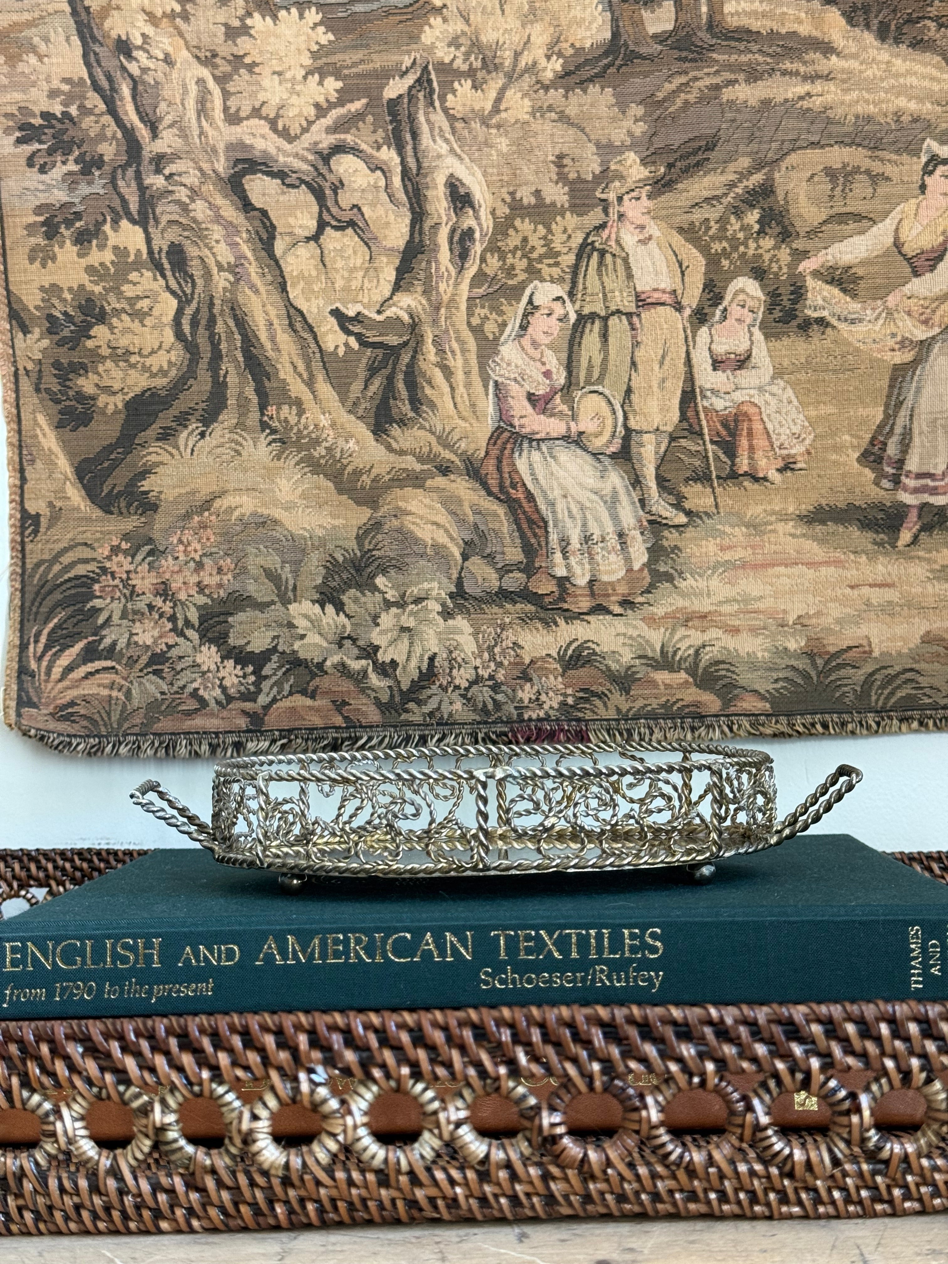 Vintage Silver Plated Filigree Oval Vanity Tray