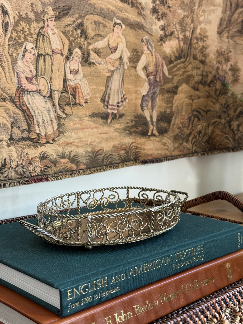 Vintage Silver Plated Filigree Oval Vanity Tray