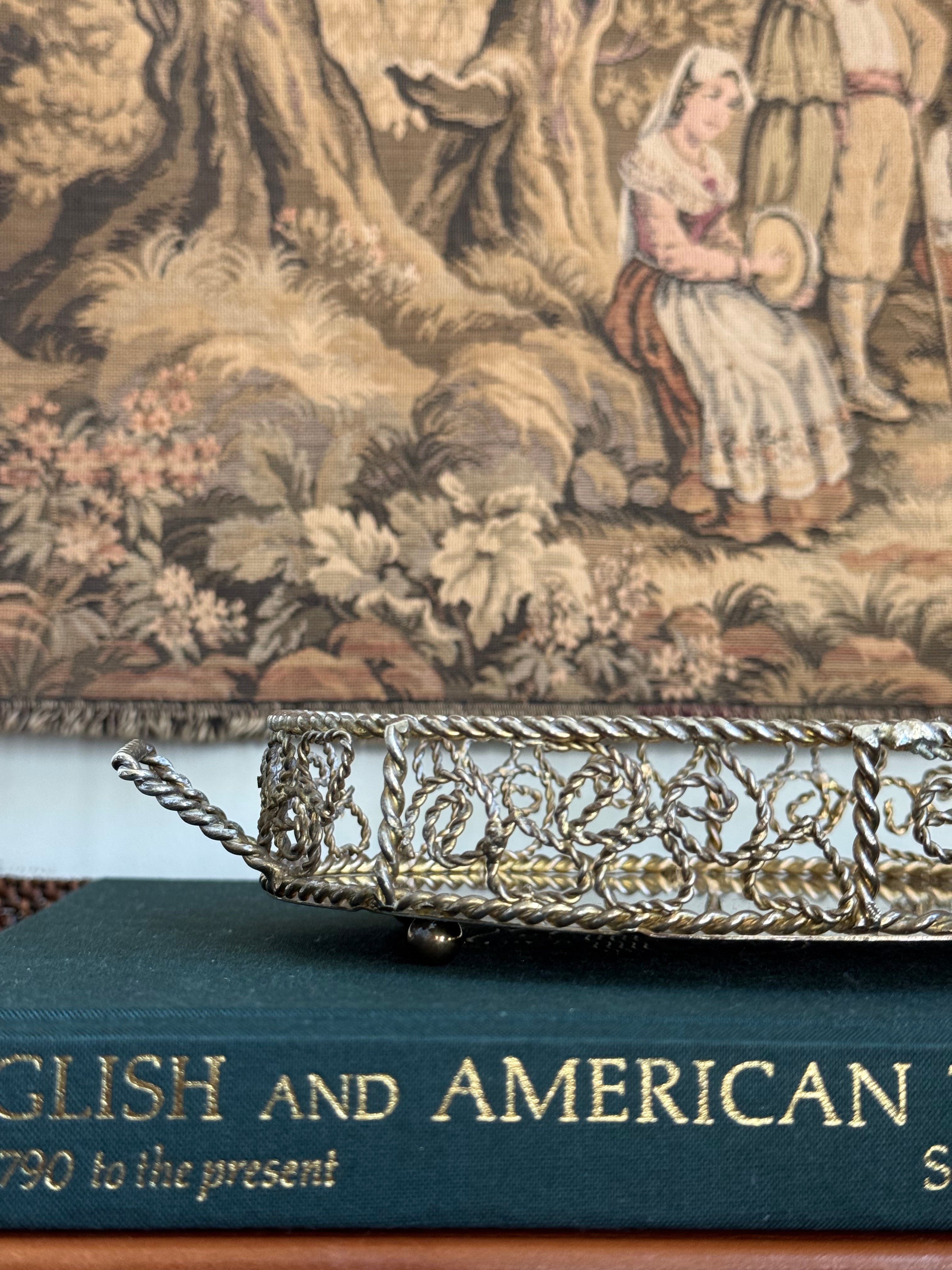 Vintage Silver Plated Filigree Oval Vanity Tray