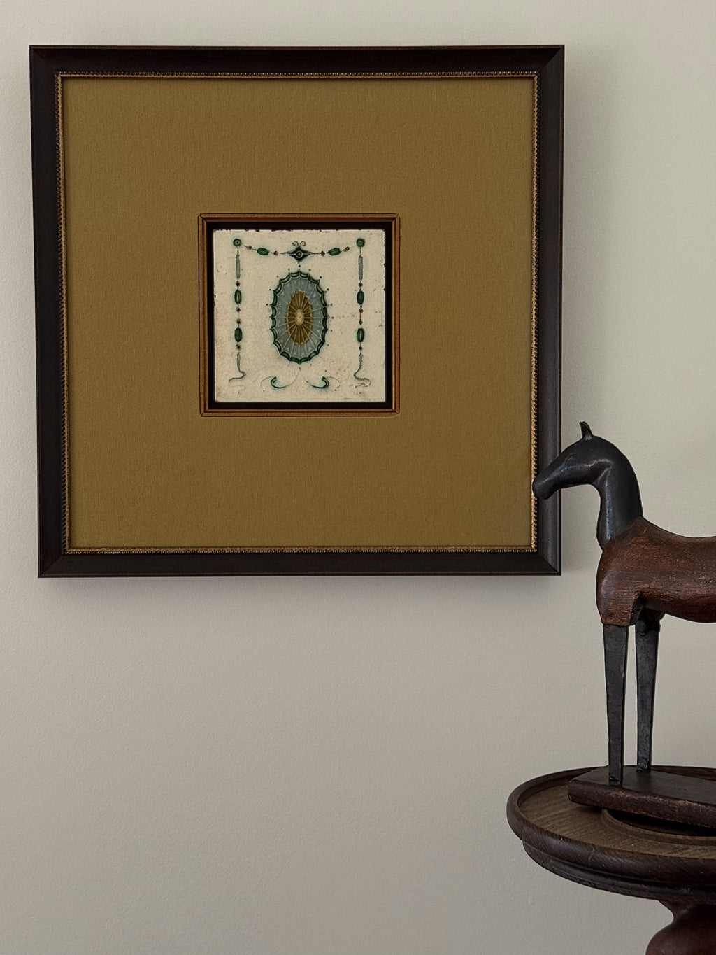 Framed Antique Salvaged Art Nouveau Tile