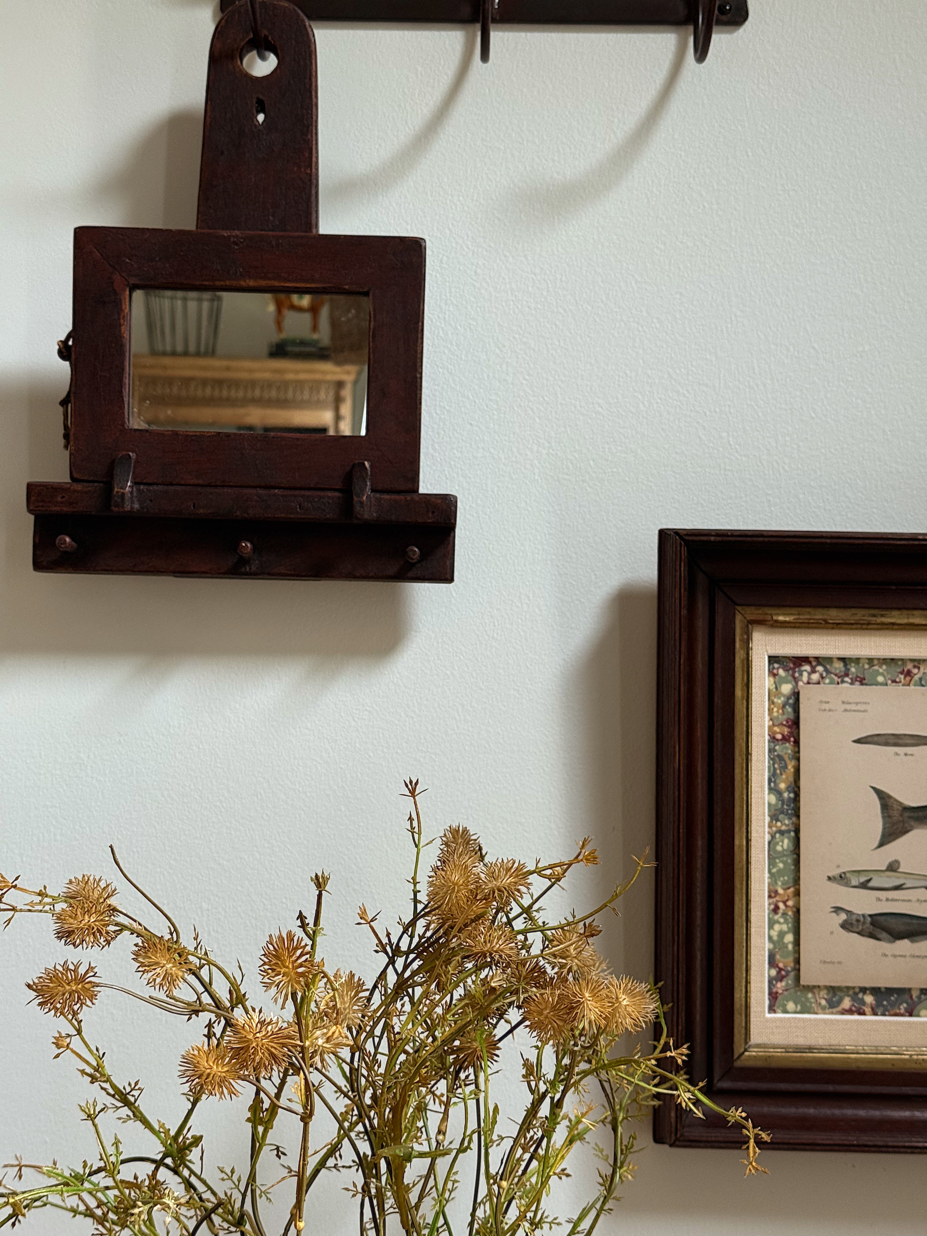Antique Early American Wall Mirror with Peg Rack
