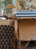 Antique English Burnt Bamboo Side Table with Storage