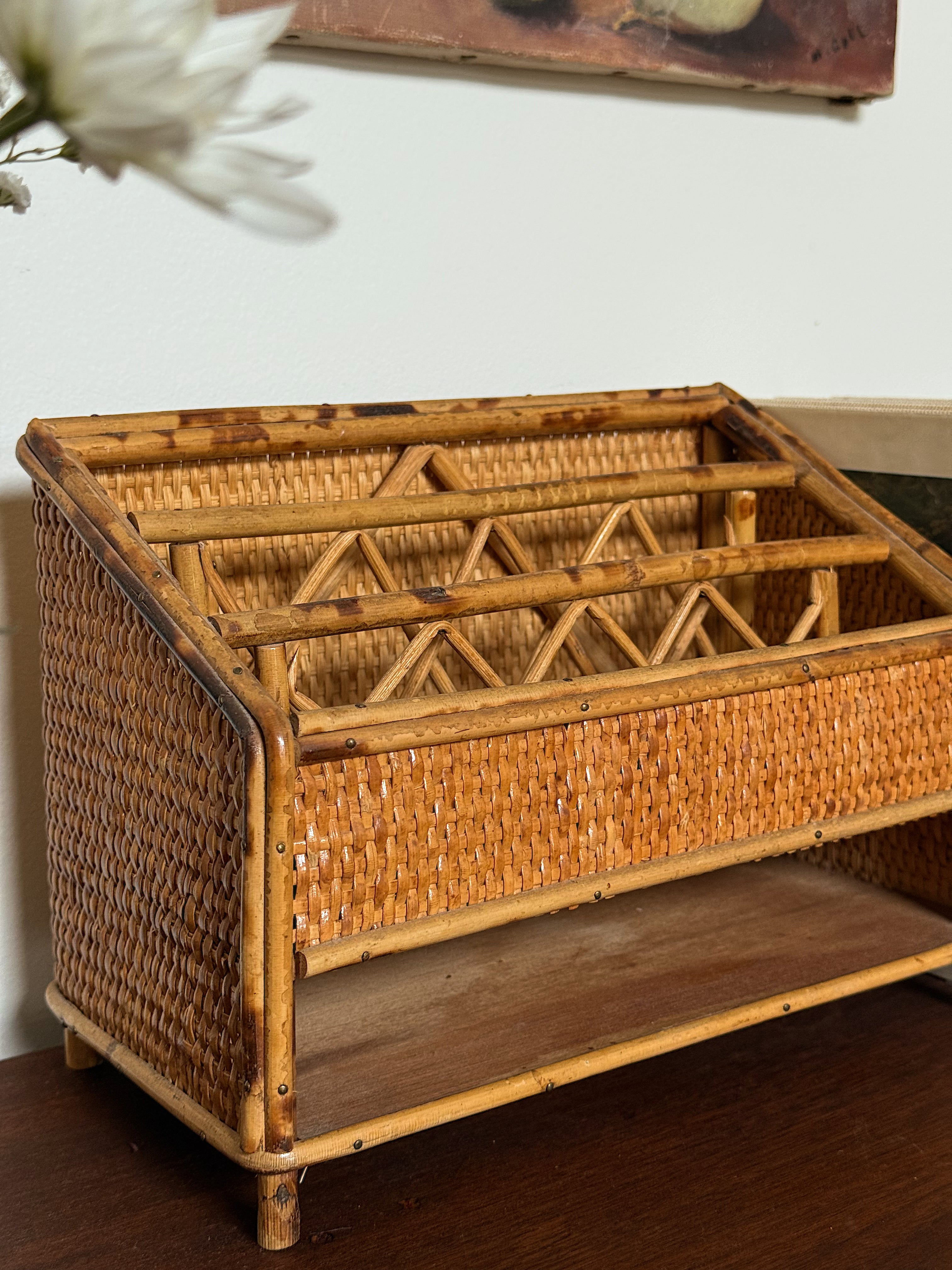Vintage Scorched Bamboo Letter Organizer