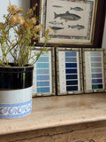 Set of Three Framed Antique French Linen Samples, Blue