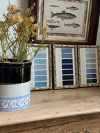 Set of Three Framed Antique French Linen Samples, Blue