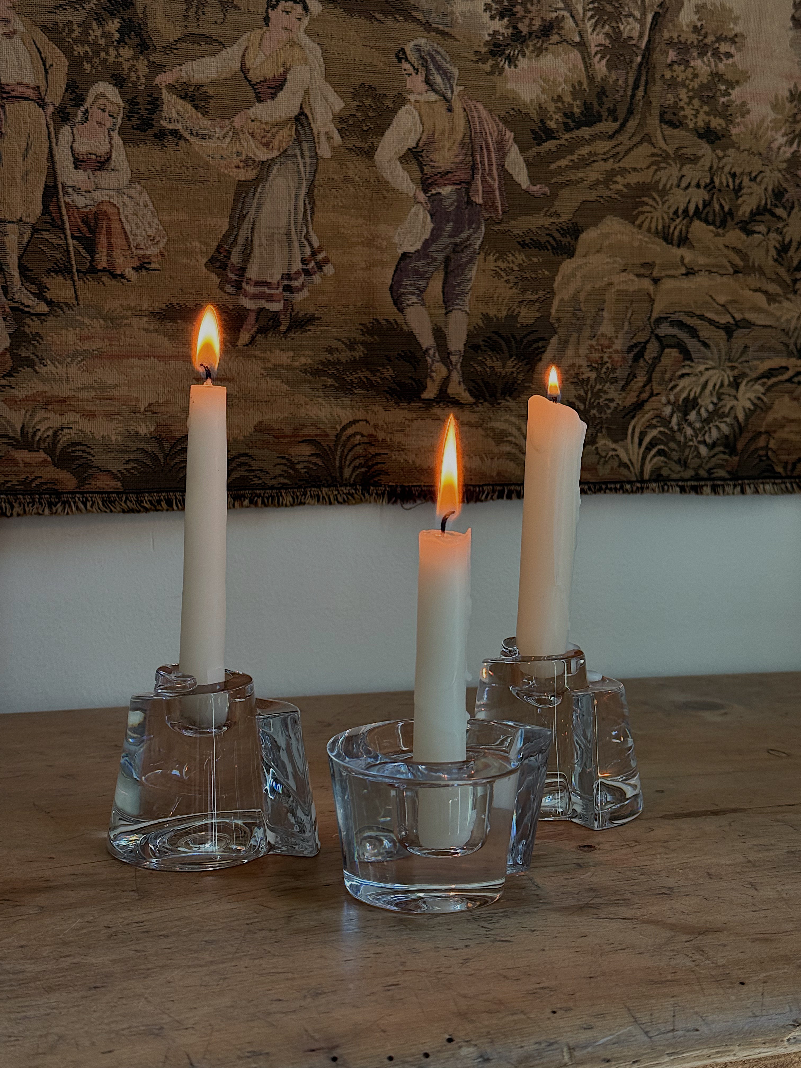 Signed Miller Rogaska Spiral Vortex Crystal Candleholders, Set of 3