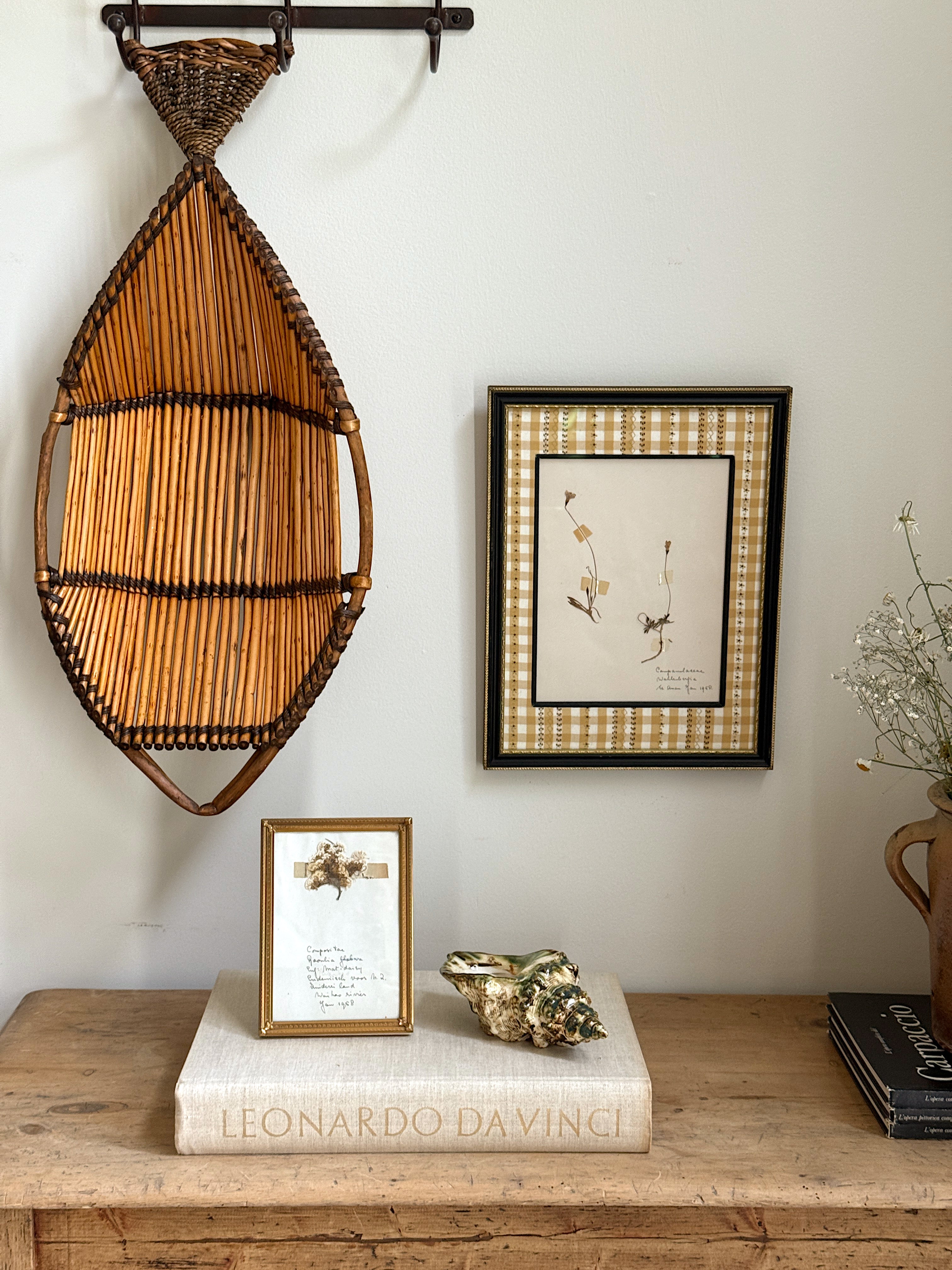 Large Vintage Bamboo & Woven Rattan Fish Wall Basket / Decorative Object