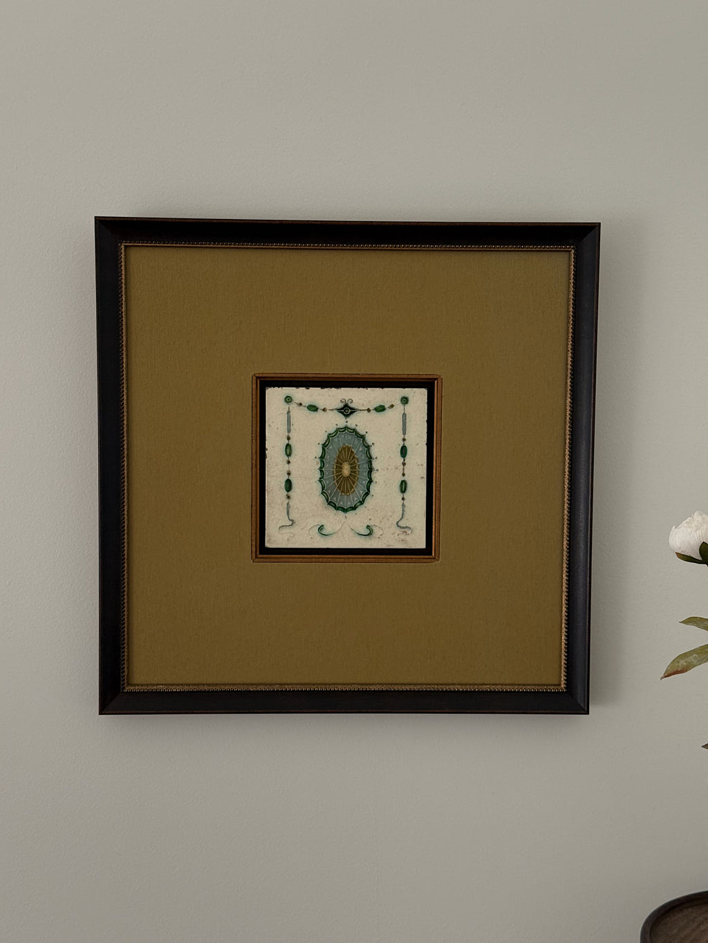 Framed Antique Salvaged Art Nouveau Tile