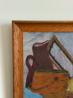 Mid Century Colorful Still Life Oil Painting in Wood Frame