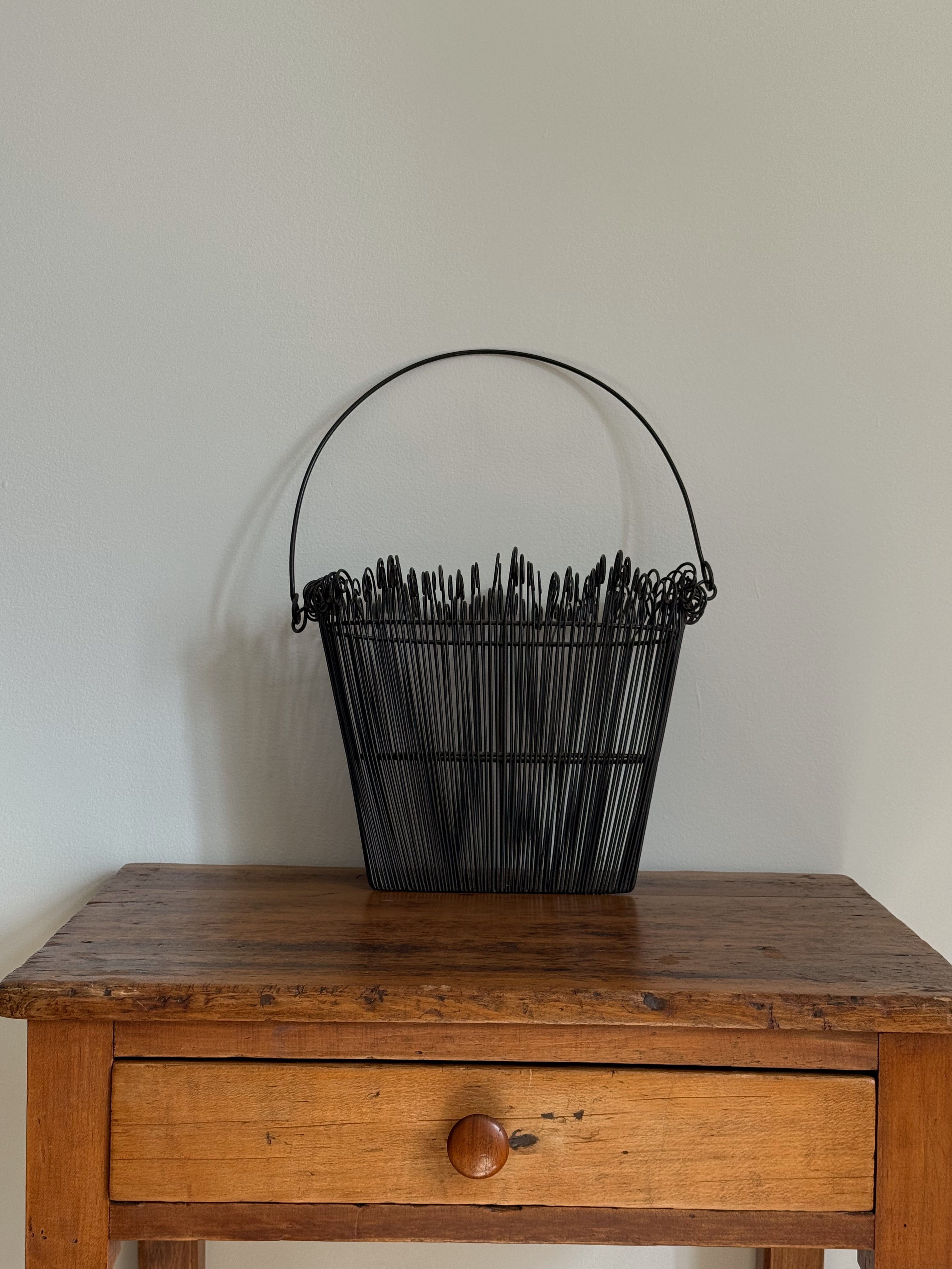 Vintage Sculptural Wire Basket with Loop Detail Rim