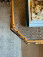 Antique English Burnt Bamboo Side Table with Storage