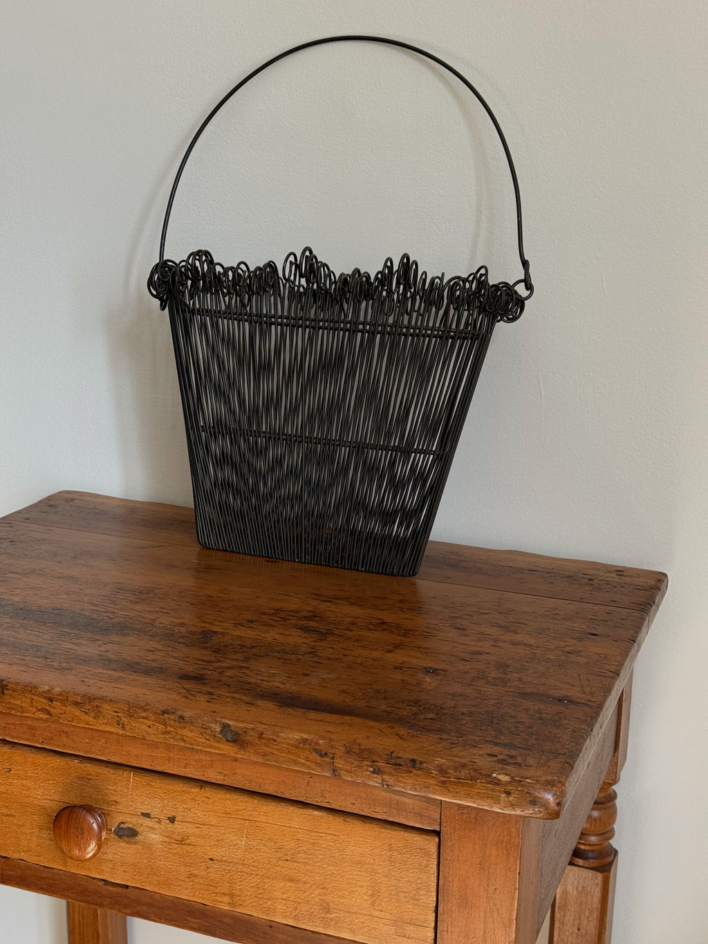 Vintage Sculptural Wire Basket with Loop Detail Rim