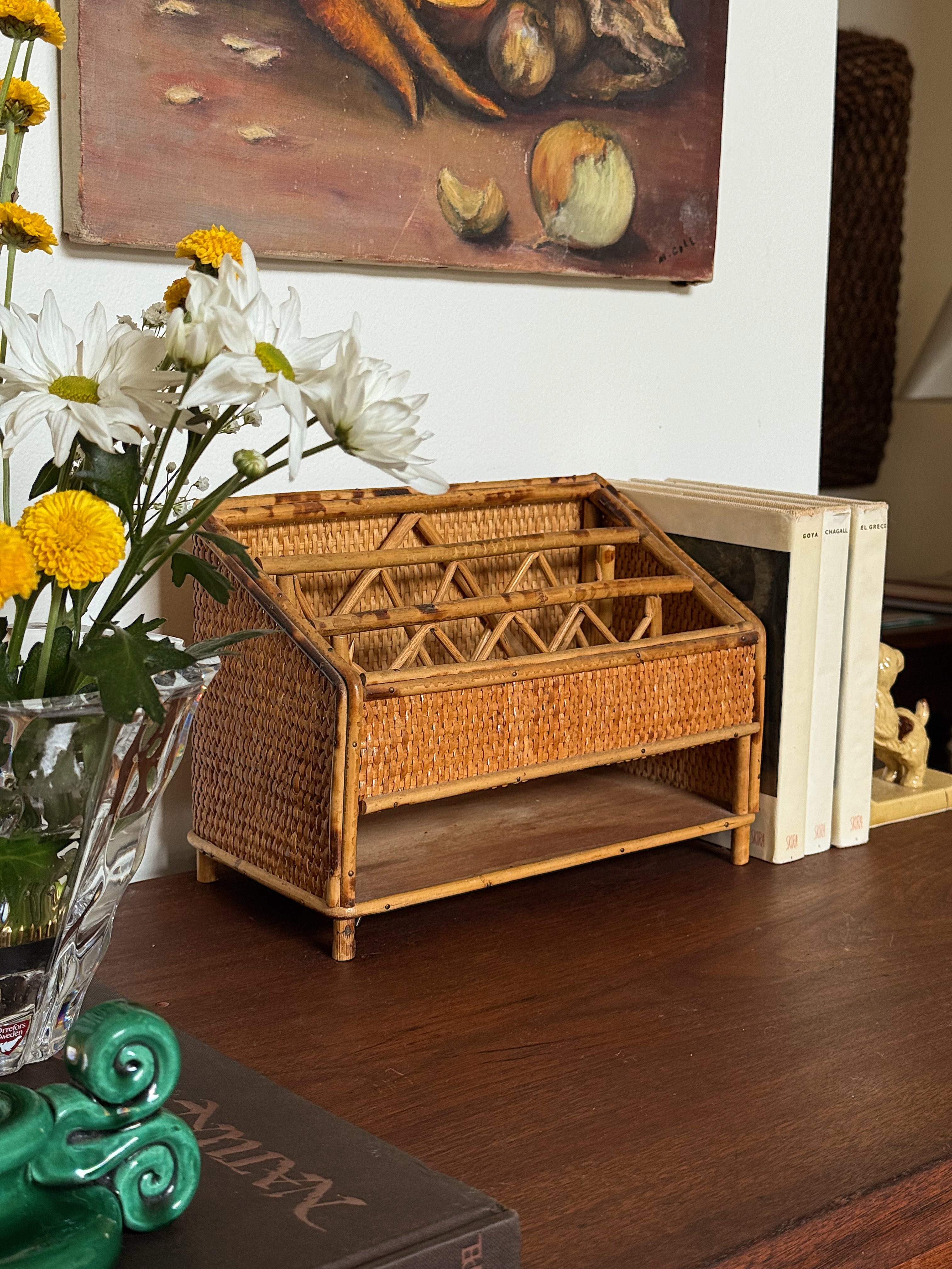 Vintage Scorched Bamboo Letter Organizer