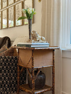 Antique English Burnt Bamboo Side Table with Storage