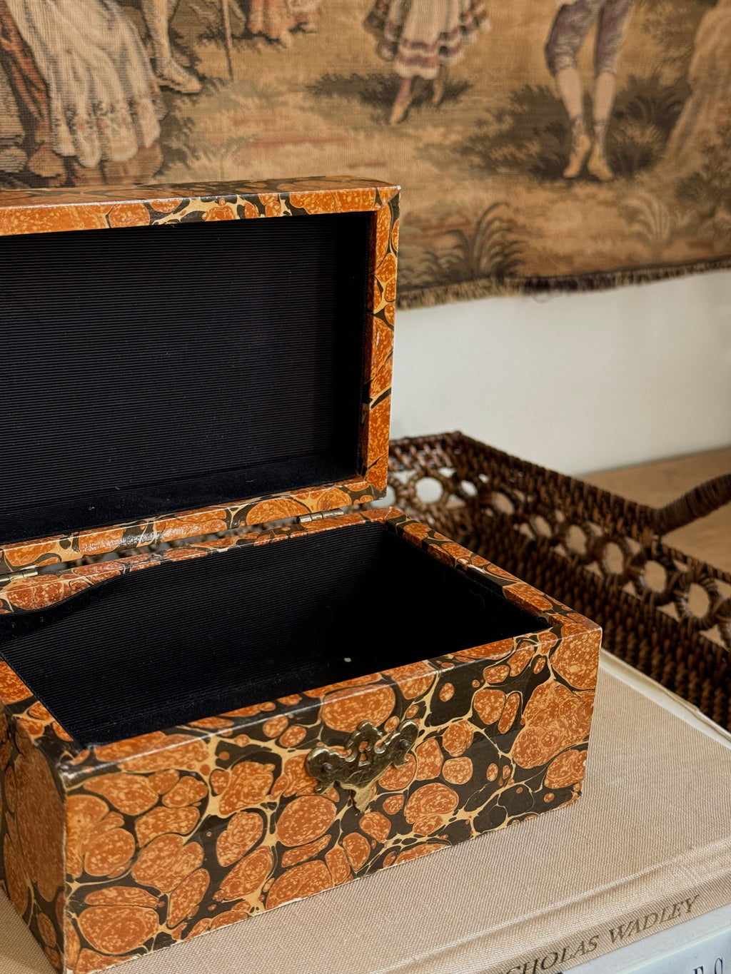 Vintage Tortoiseshell Style Marbled Paper Box