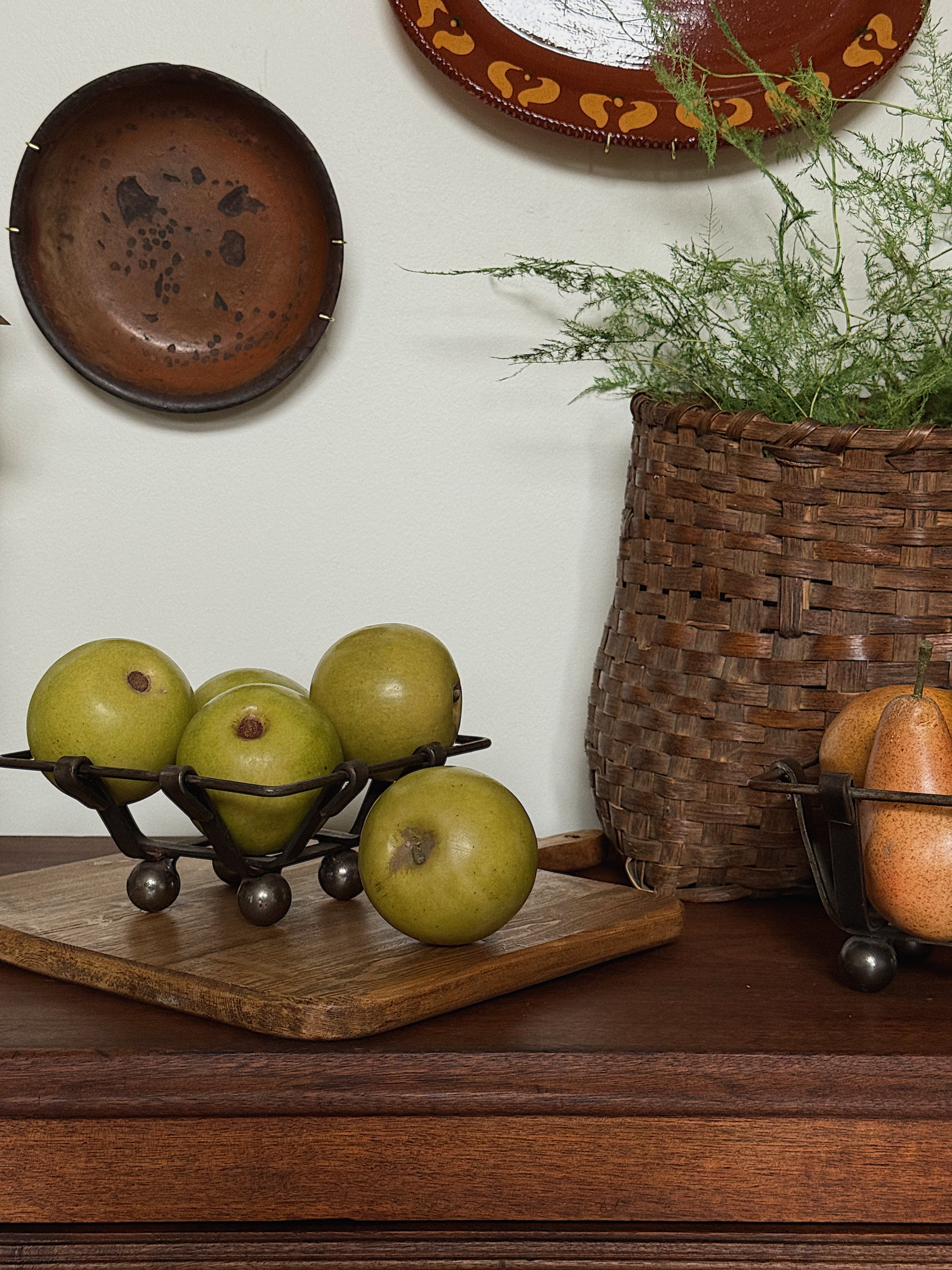 Vintage Brutalist French Iron Woven Baskets, Pair of two